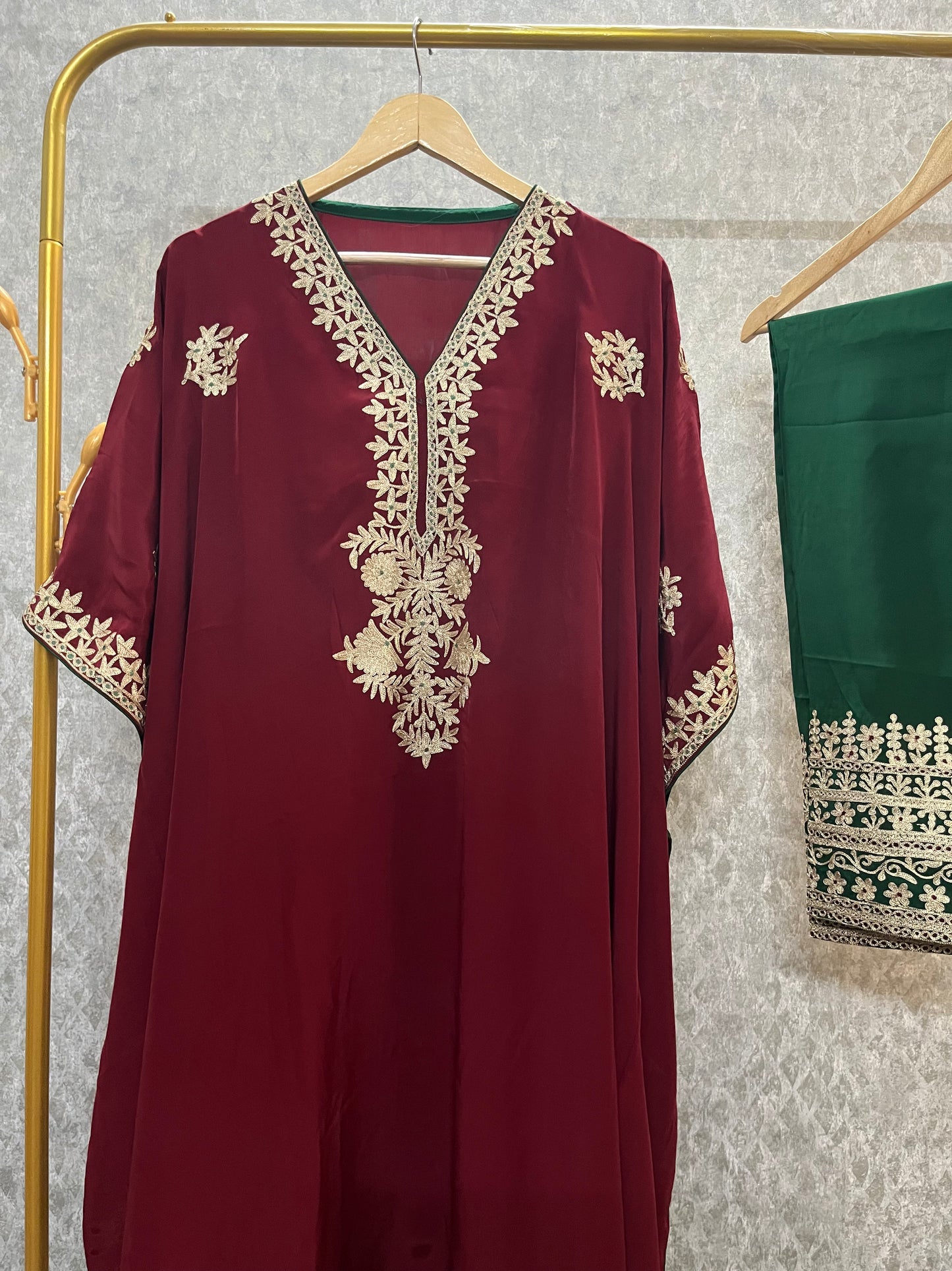 Maroon Crape Kashmiri Kaftan Set size (56)