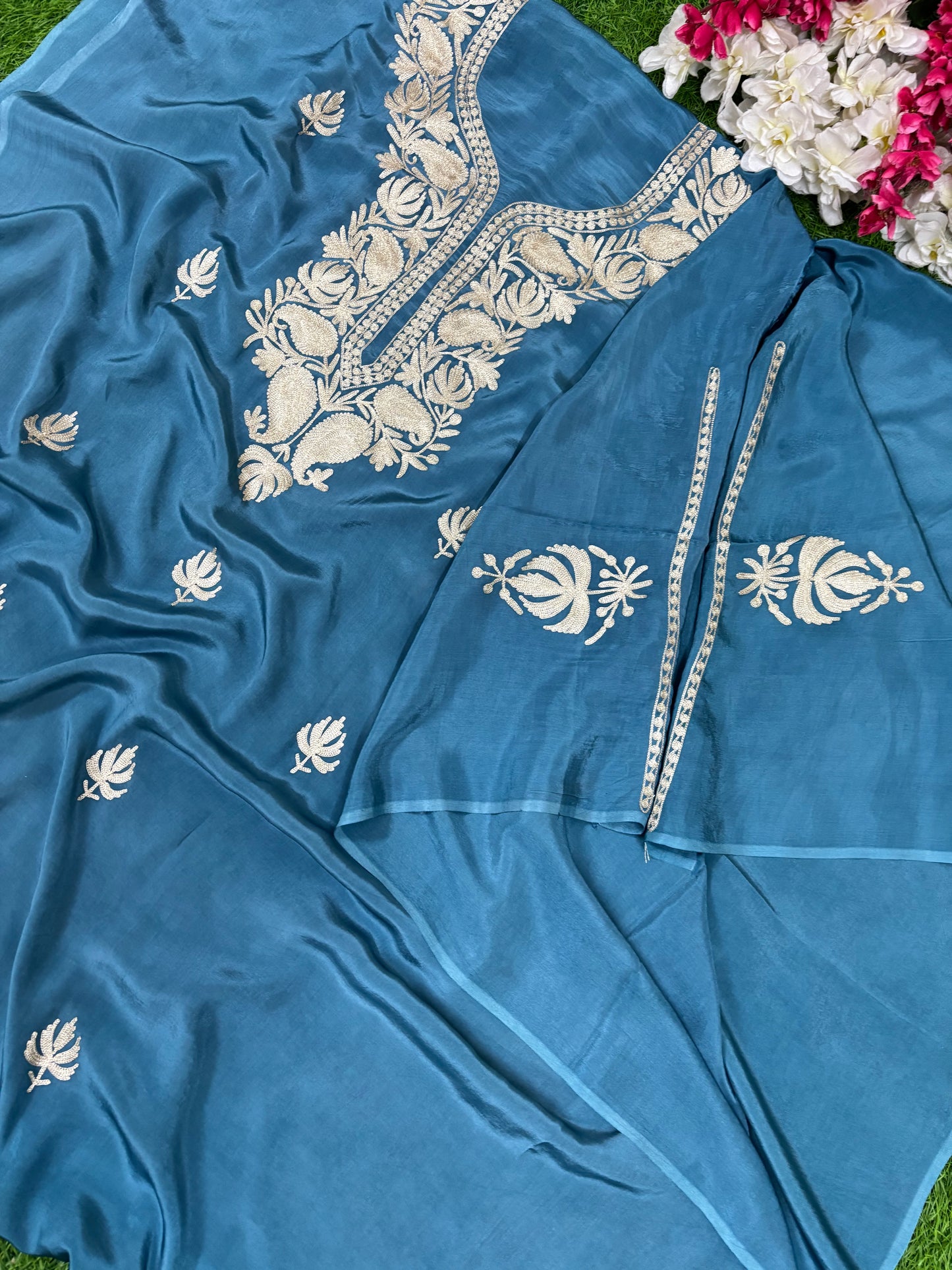 Kalaa’ English Blue Crape Kashmiri Suit