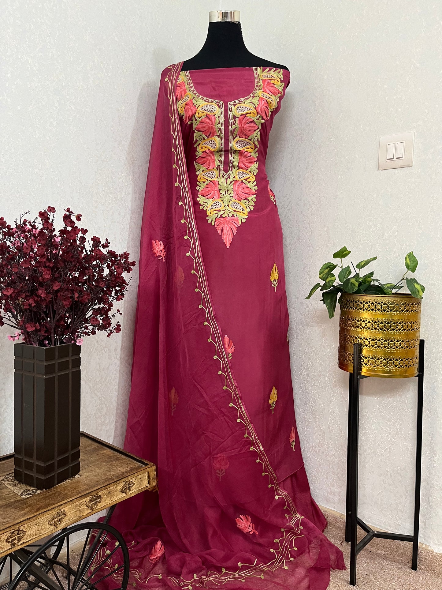 Onion Pink Opada Silk Kashmiri Suits
