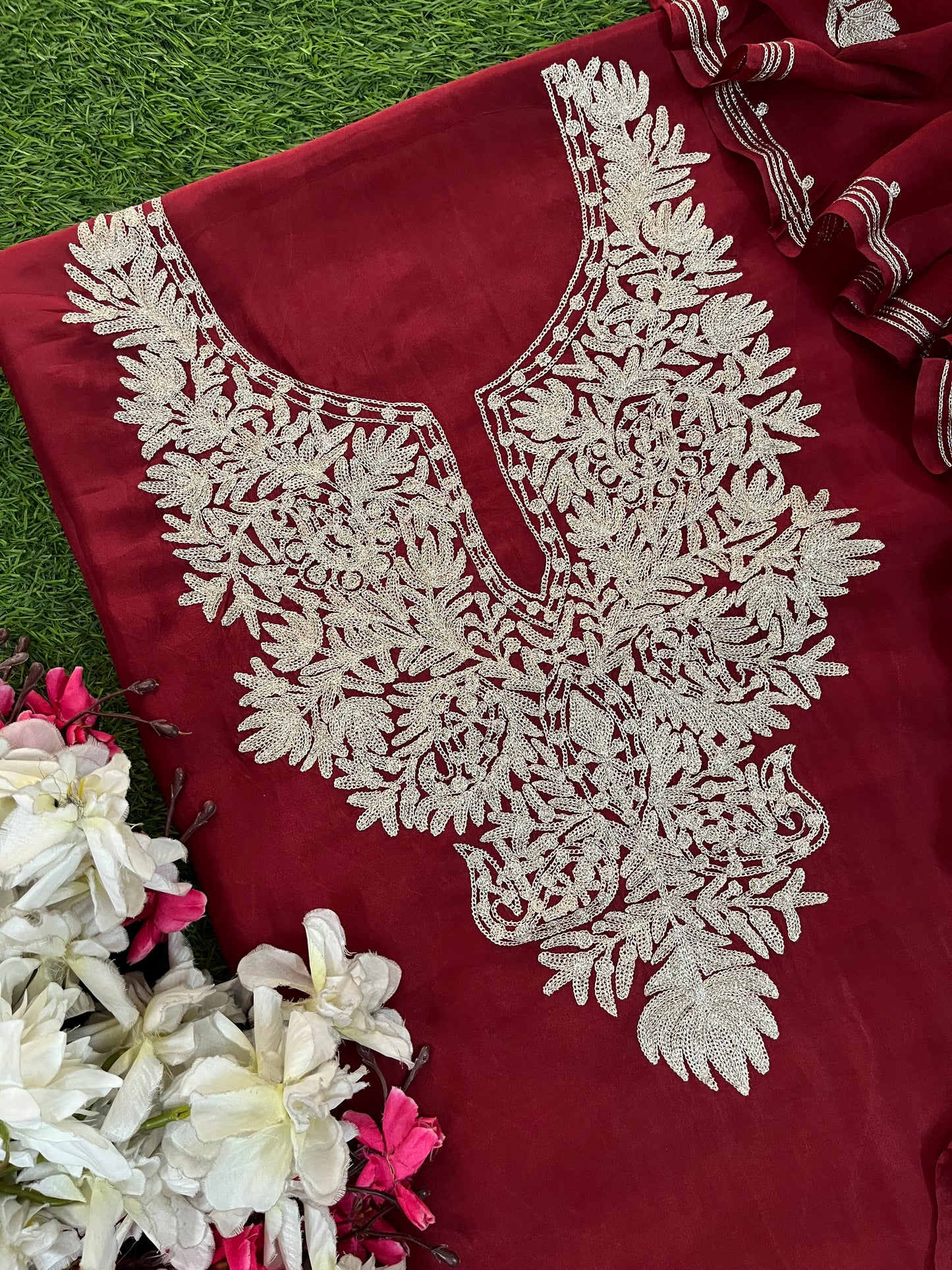 Maroon Silk Tilla Kashmiri Suit