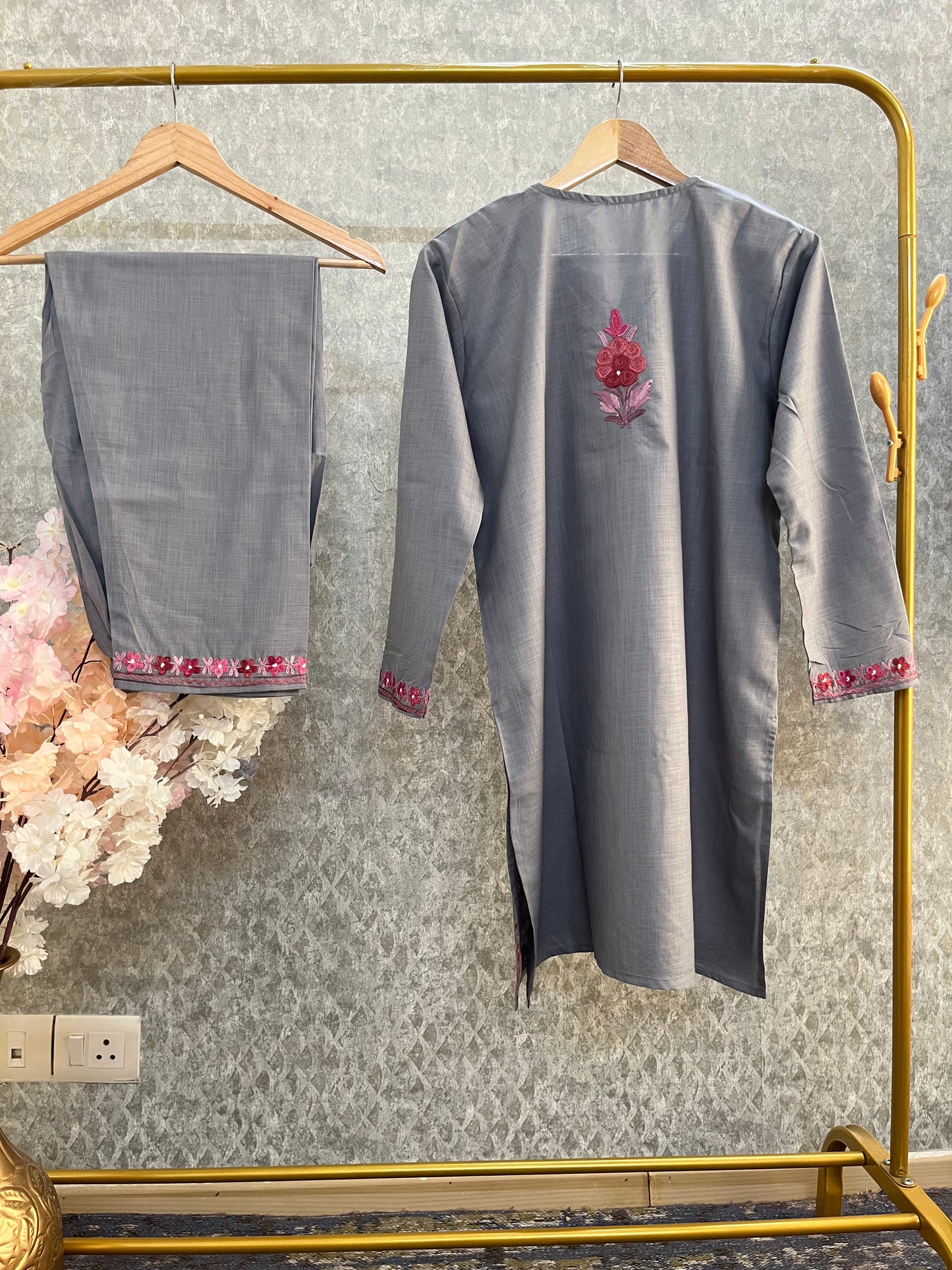 English Grey Cotton Stitched Co-ord Set (42)
