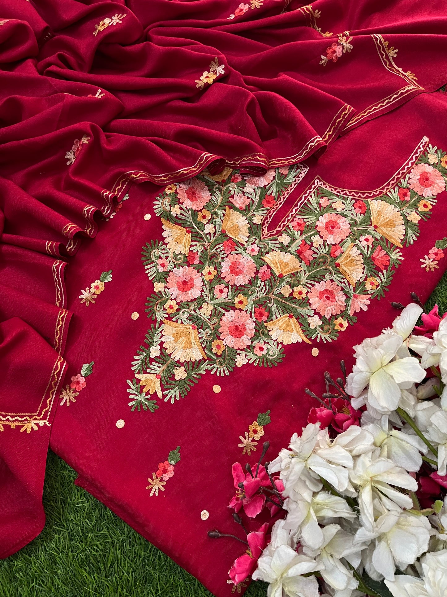 Maroon Woollen Aari Embroidered 3pc suit