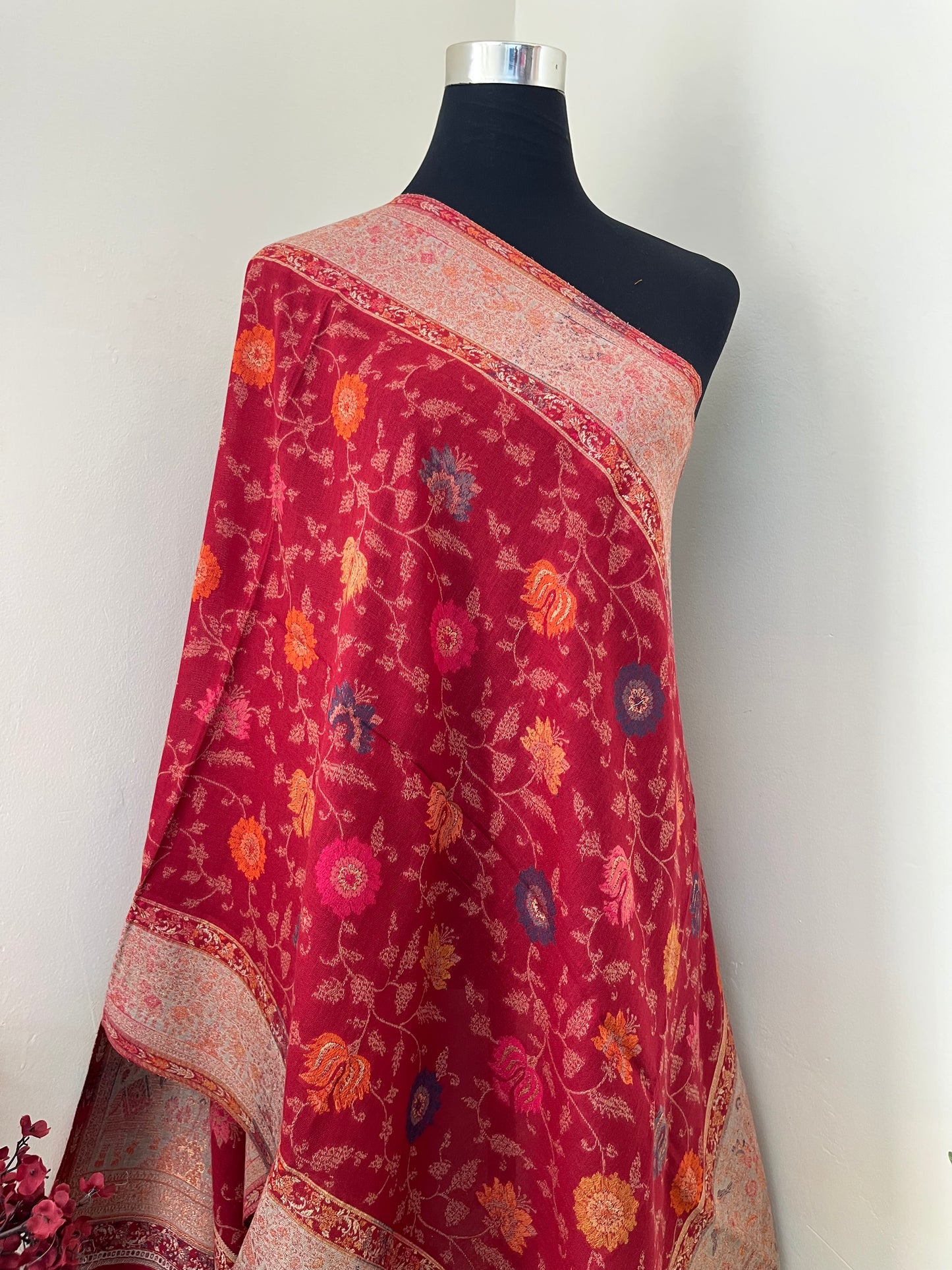 Red Kani Fine Semi Pashmina stole