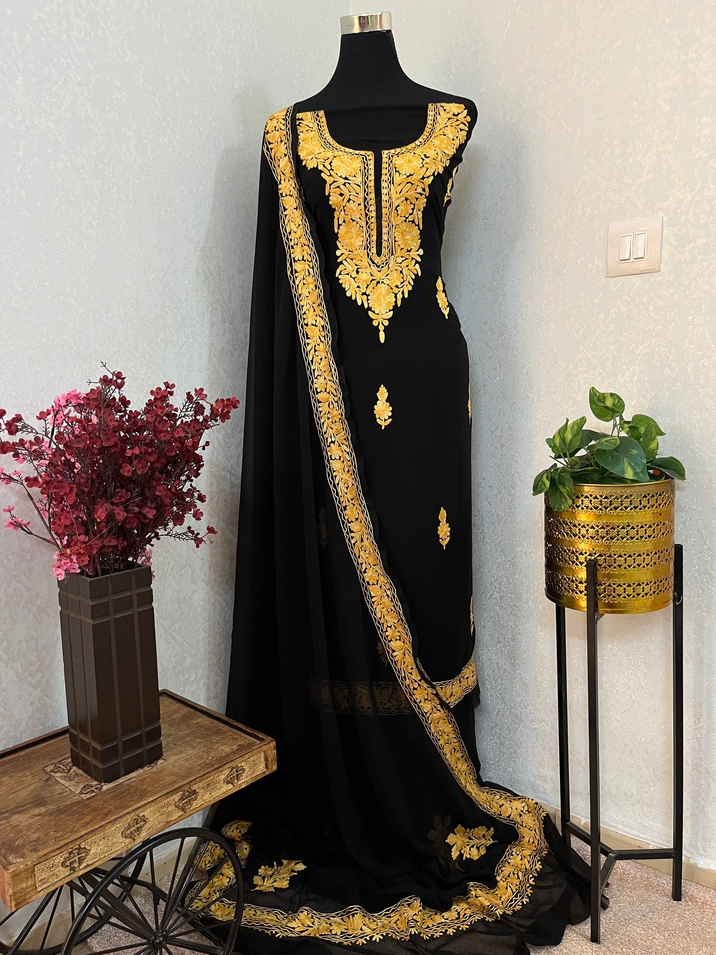 Georgette Black 3 Pc Aari Embroidered Suit Set