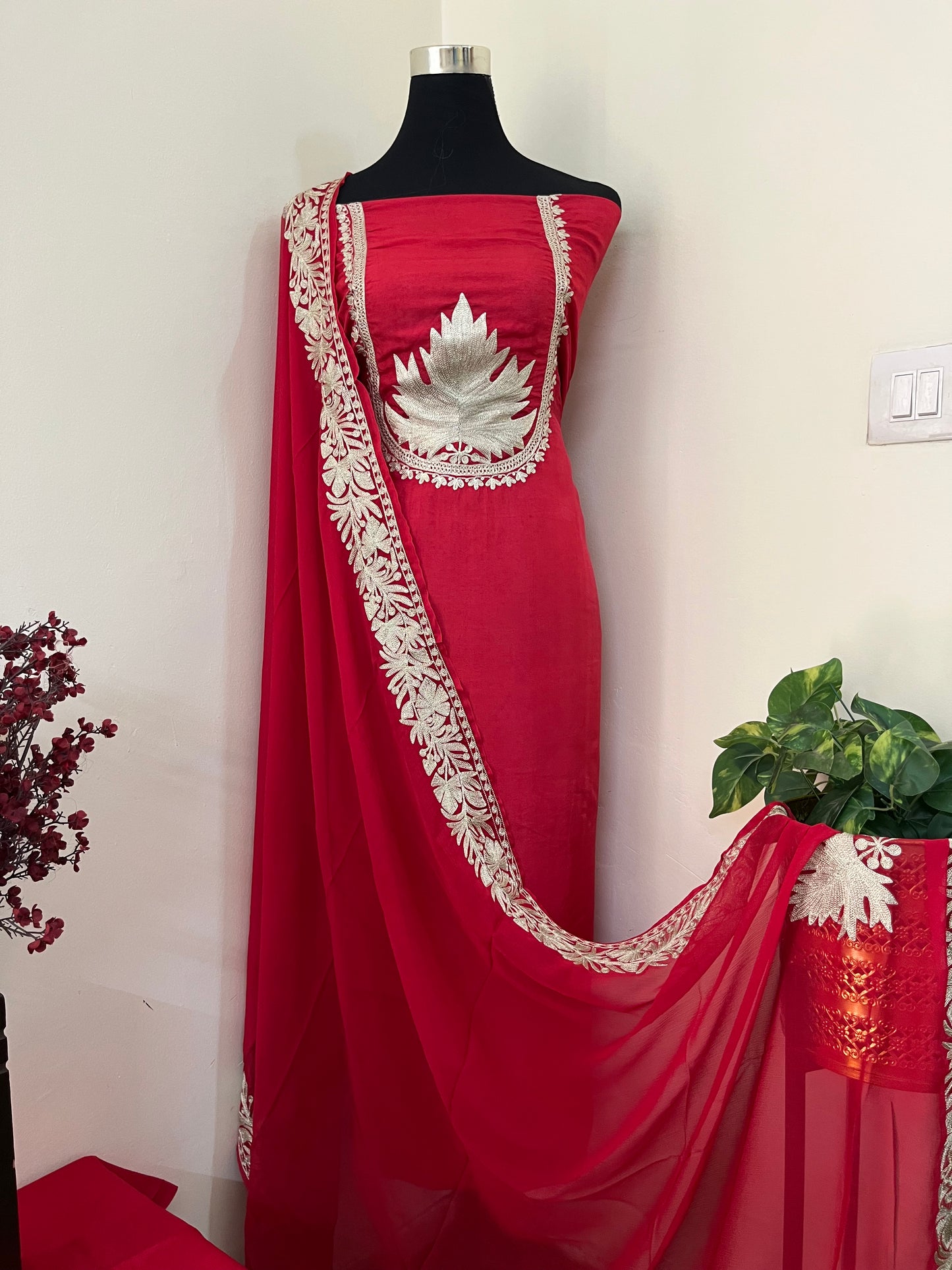 Sanam’  Maroon Tilla Embroidered Suit material