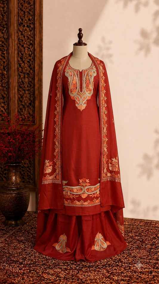 Rust Orange Opada Silk Kashmiri Suits
