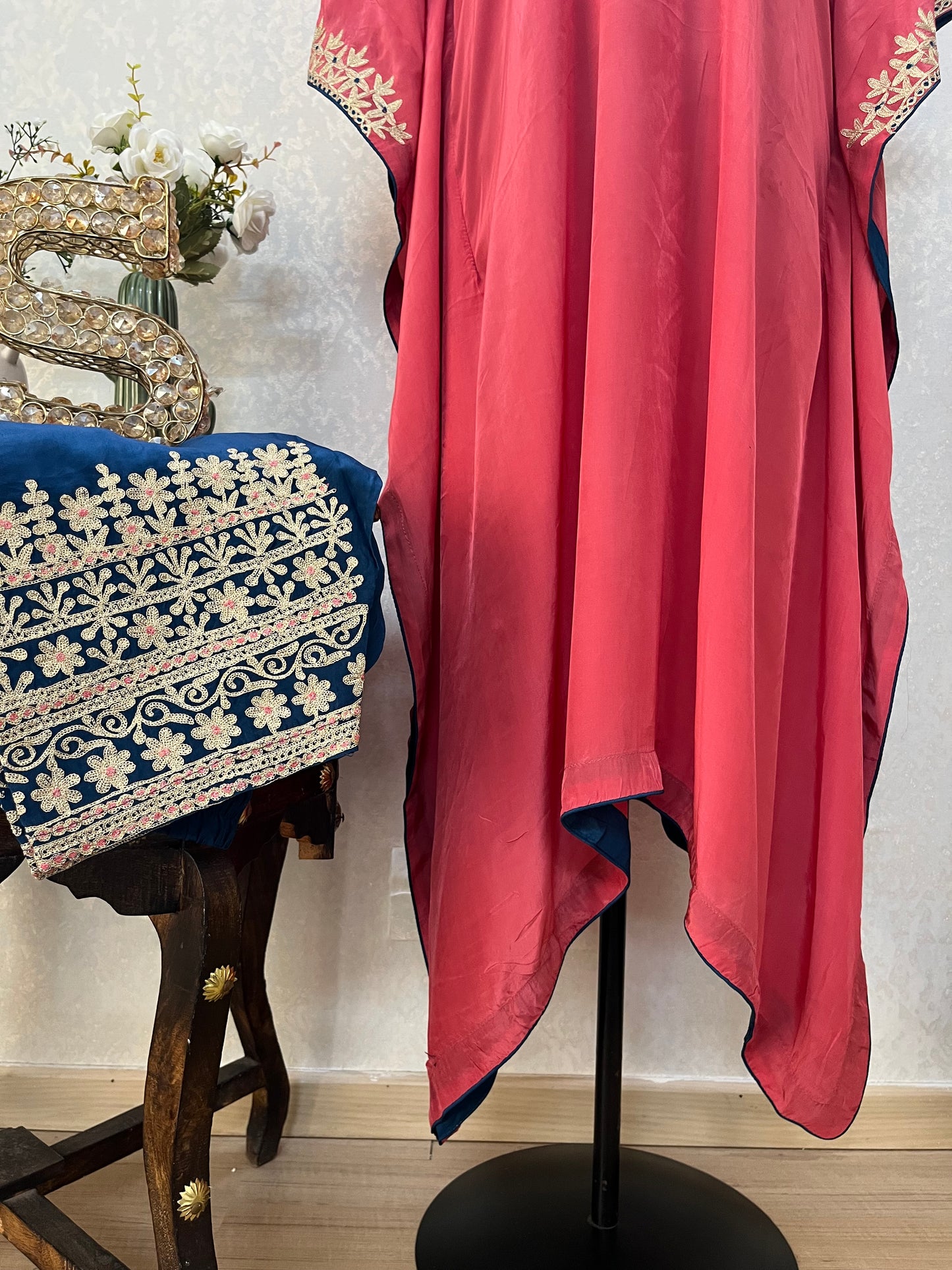 Pink Crape Kashmiri Kaftan Set size (44)
