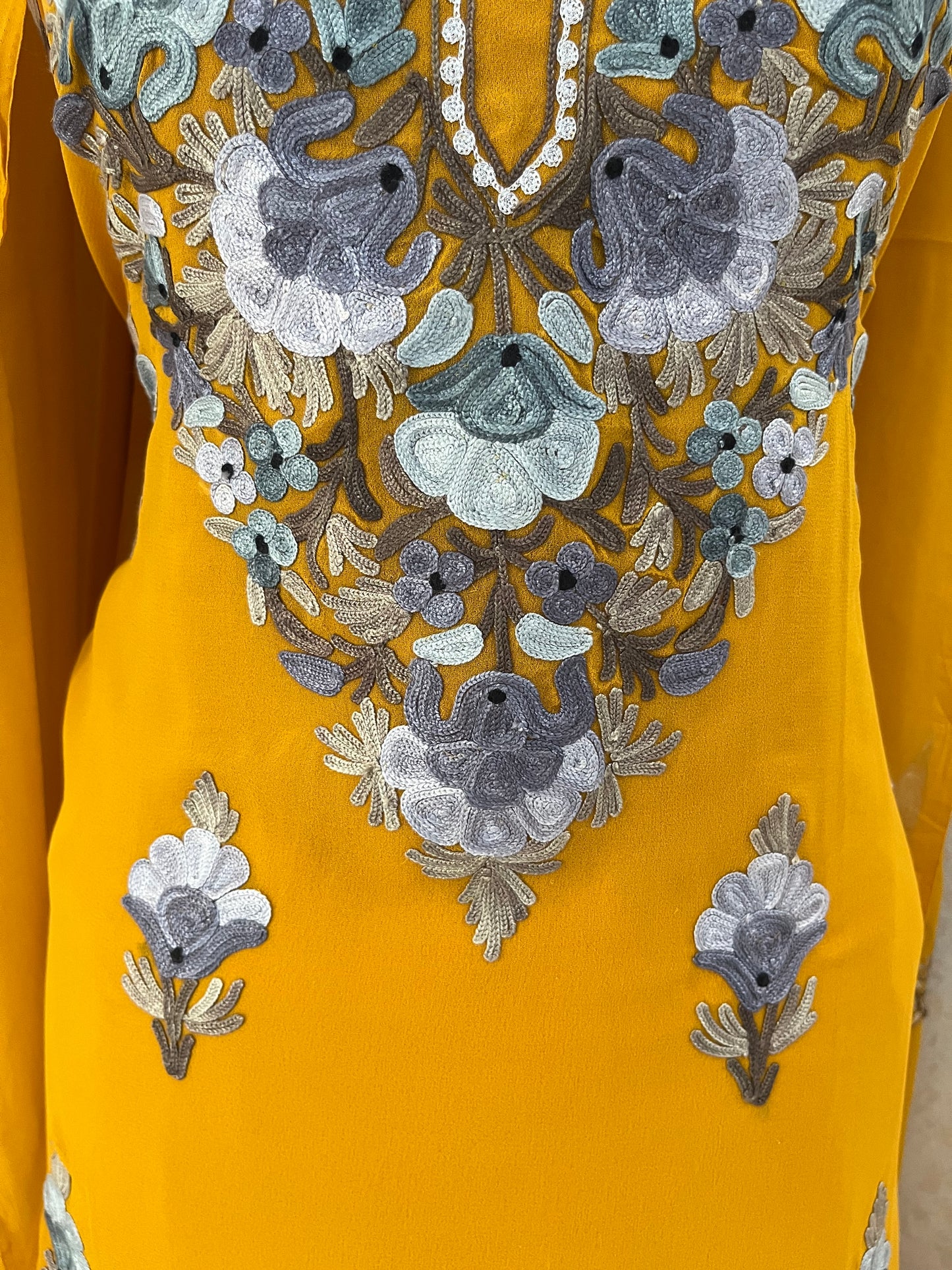 Mustard Yellow Georgette 3Pc Kashmiri Suit