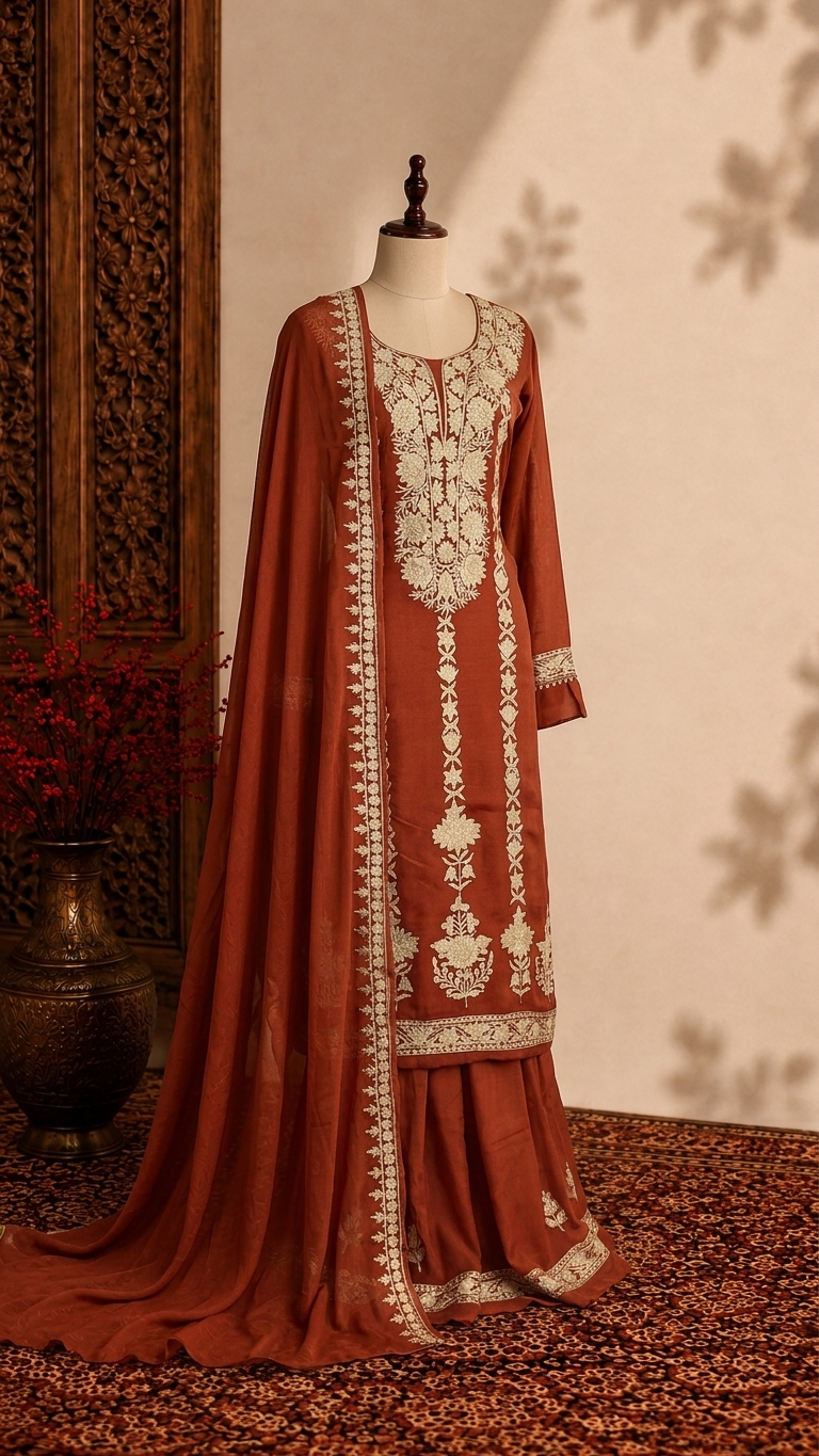 Rust Sanam Silk Kashmiri Suit