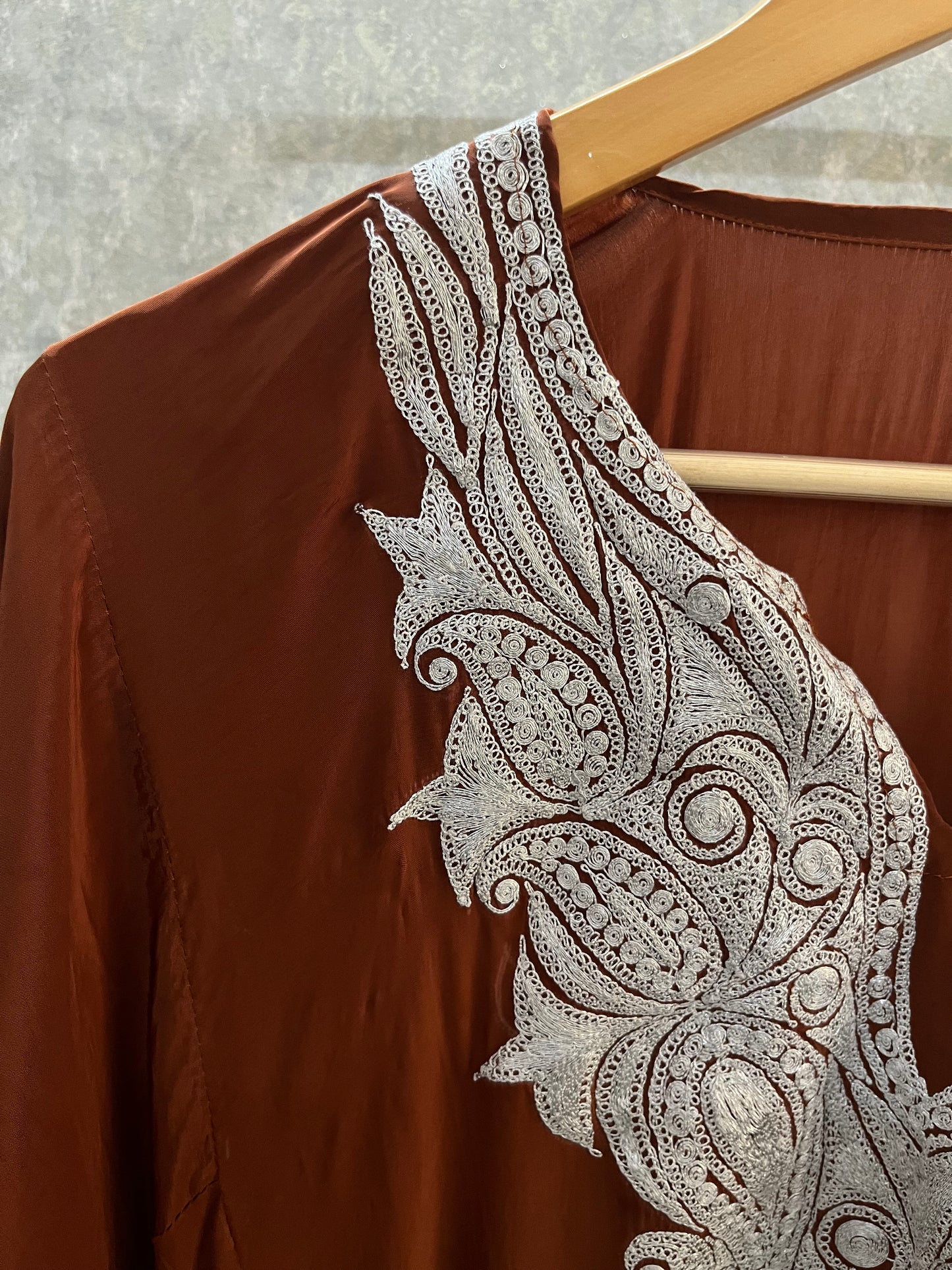 Coffee Stitched Crape Pheran Set with dupatta (46)