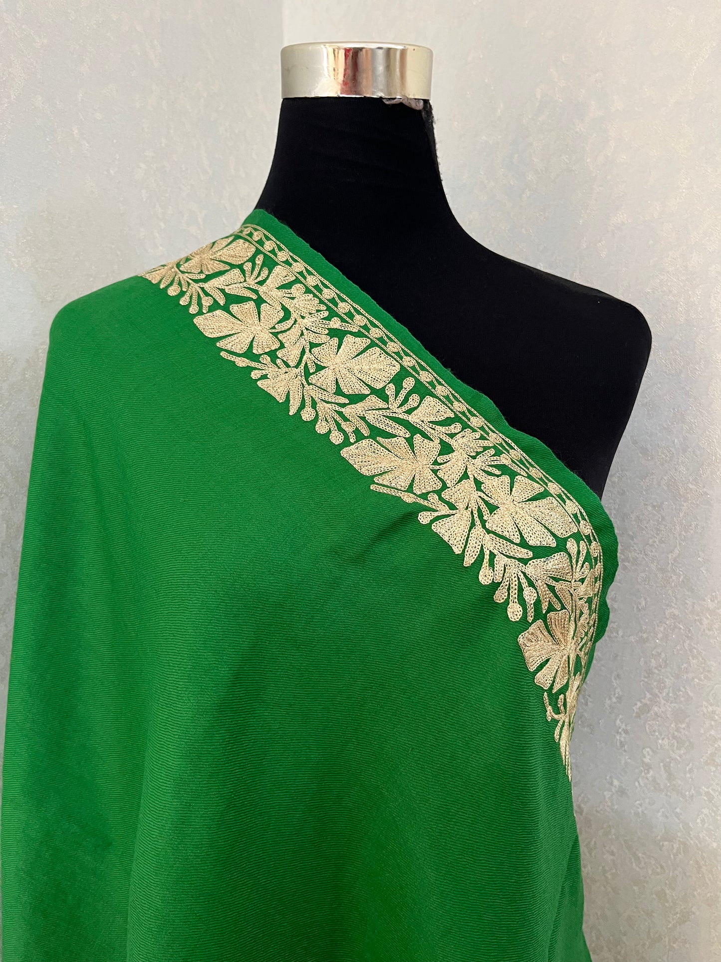 Green Semi Pashmina Tilla Embroidered stole