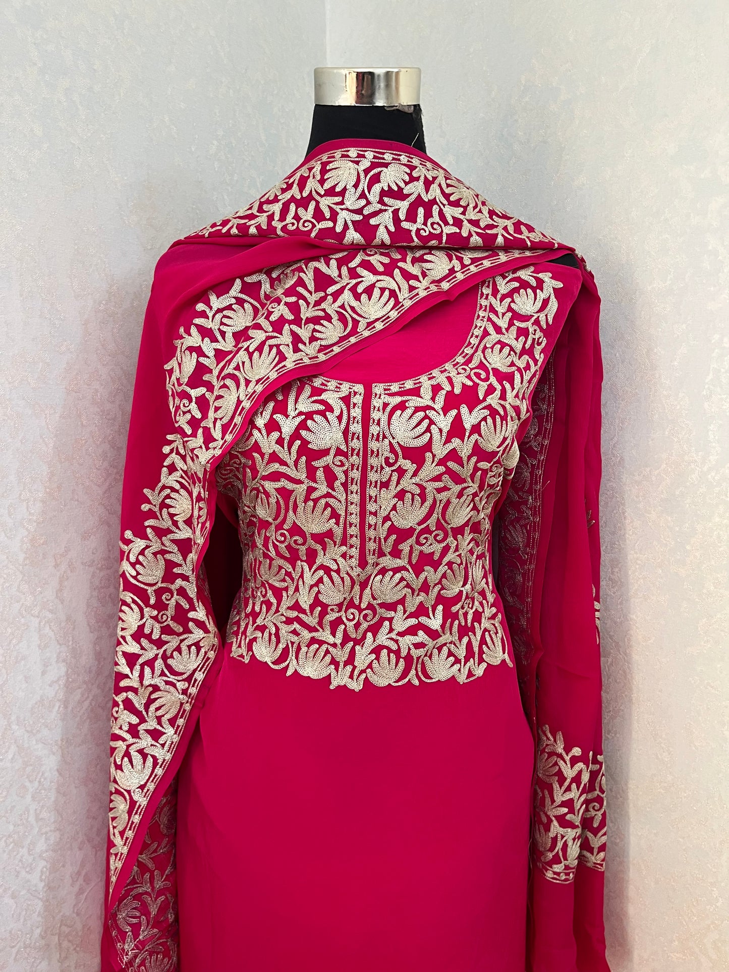 Kalaa’ Hot Pink Crape Kashmiri Suit