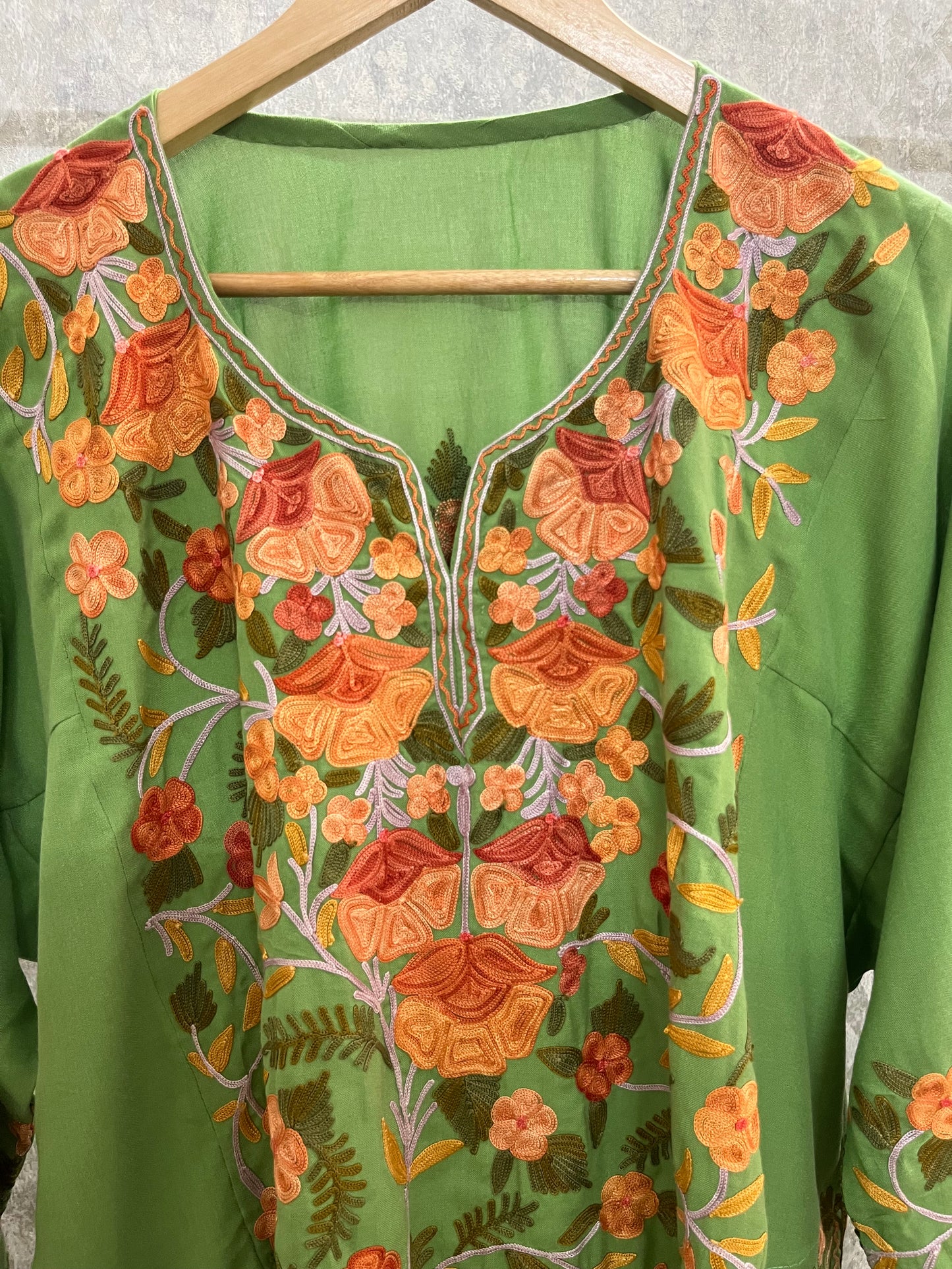 Green Yellow Cotton Front Jaal Pheran Set Size (44)