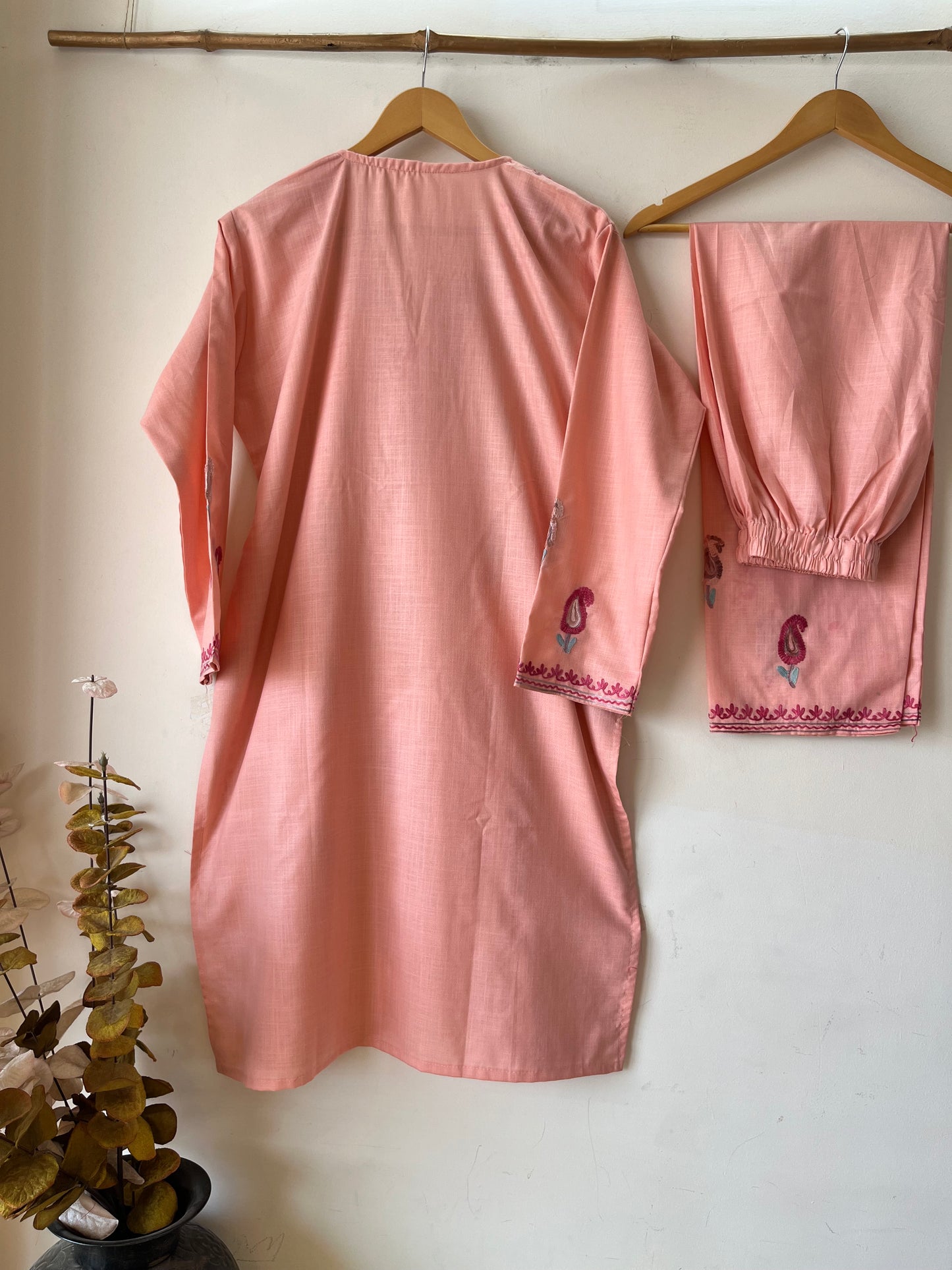 Pastel Pink Cotton Stitched Co-ord Set (XXL)