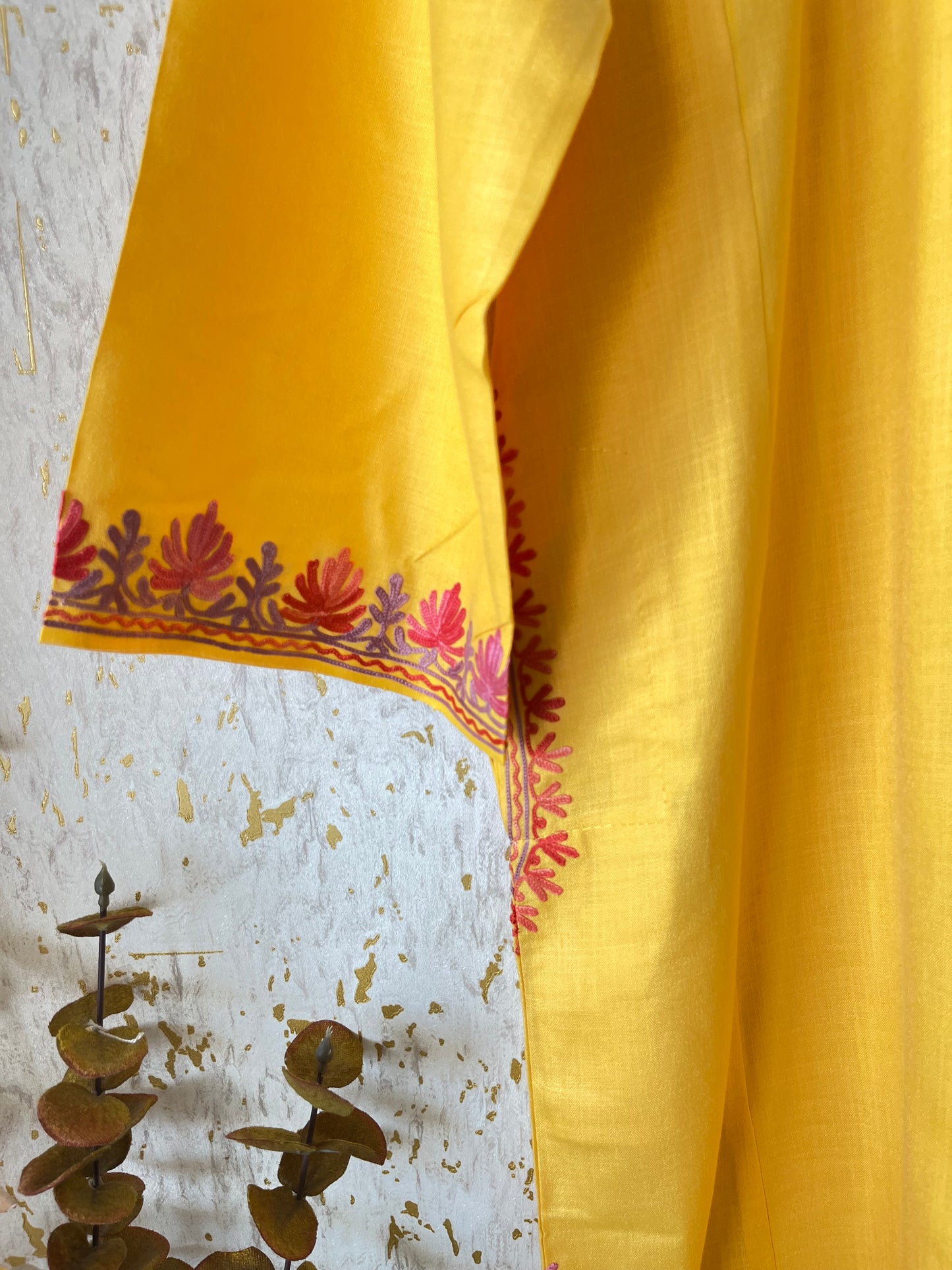 Yellow Cotton Pheran Set (Free Size)