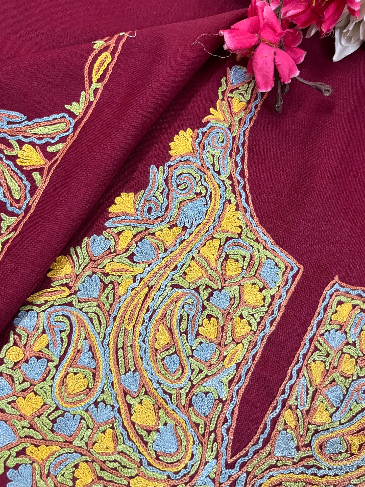 Maroon Cotton Two Piece Suit (Hand Embroidered