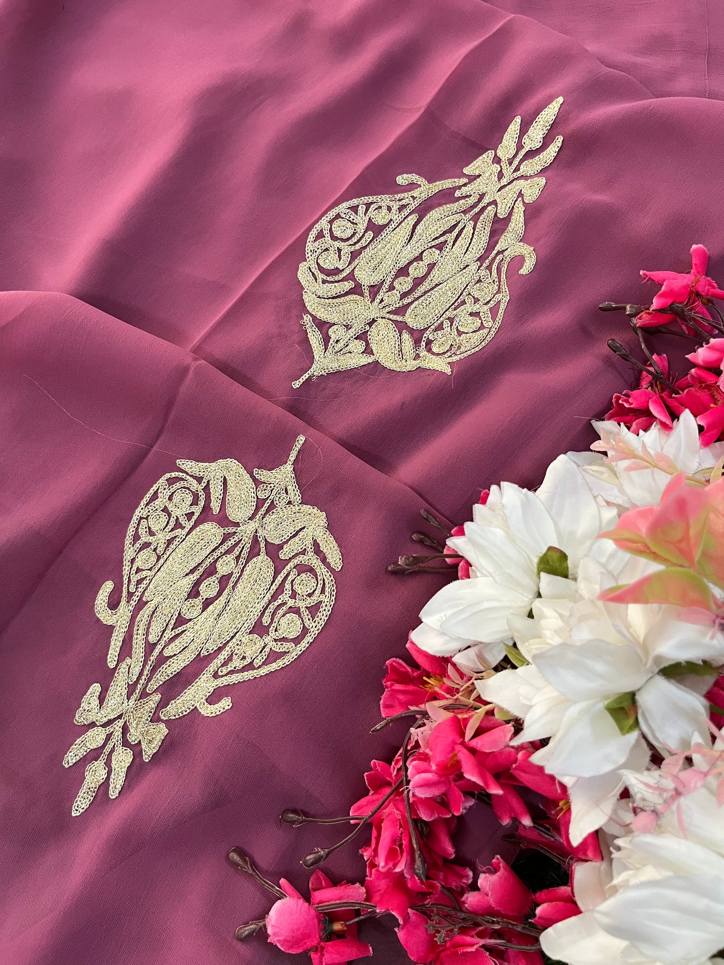 Mauve Georgette Kashmiri Kurta (Unstitched)