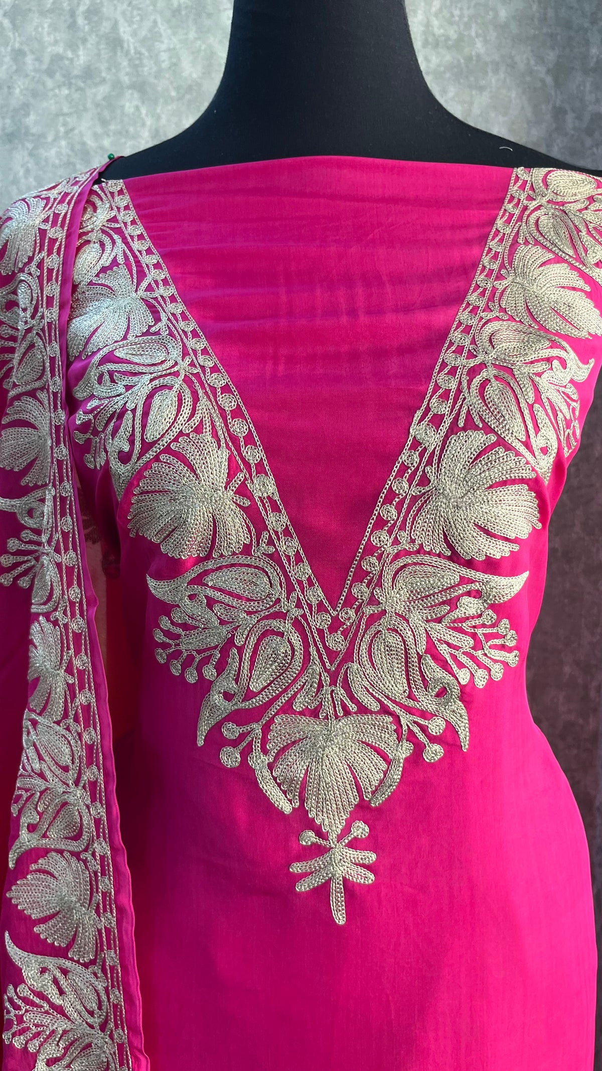 Hot pink Sanam Silk Kashmiri Suit