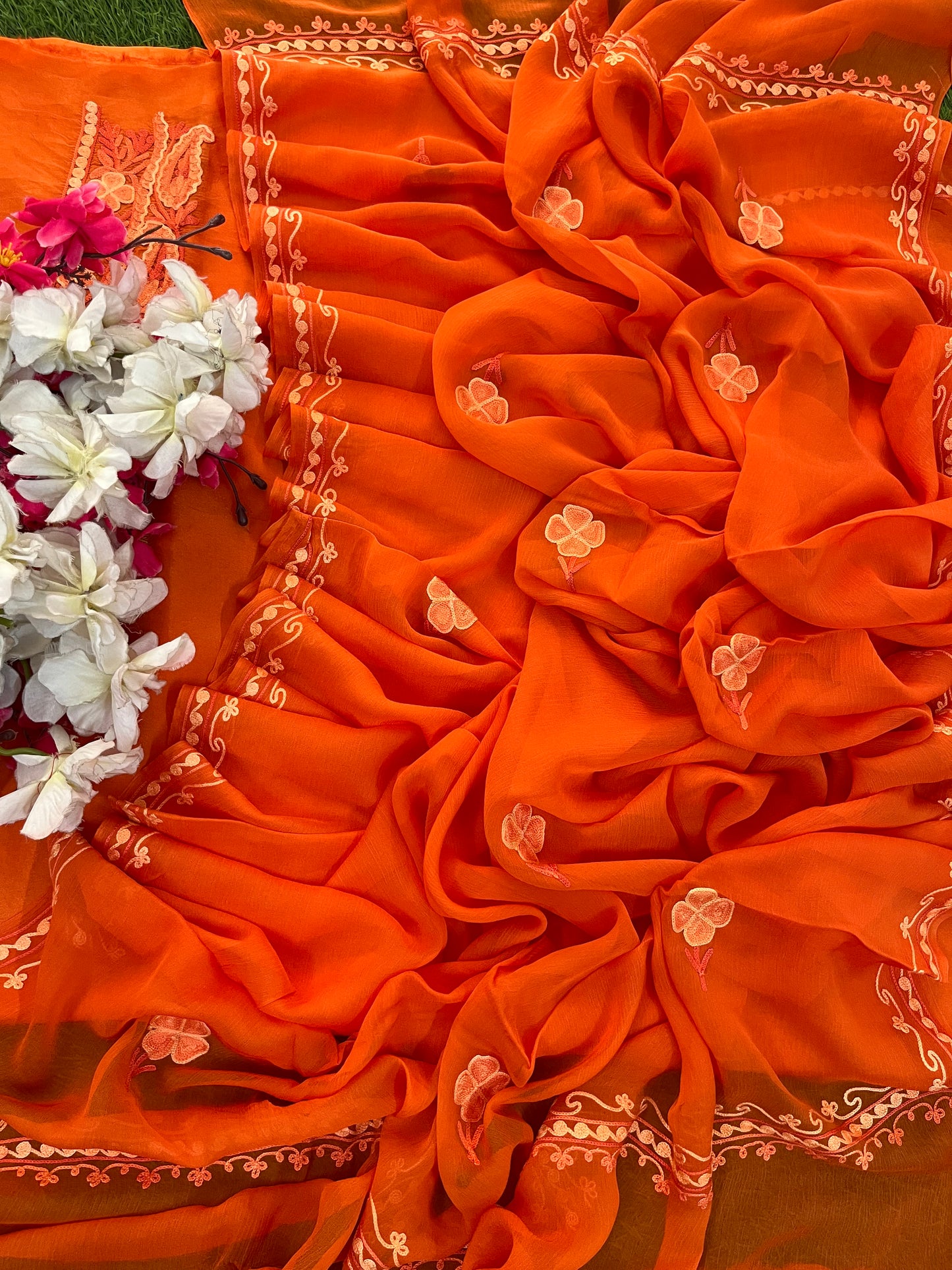 Orange Opada Silk Kashmiri Suit