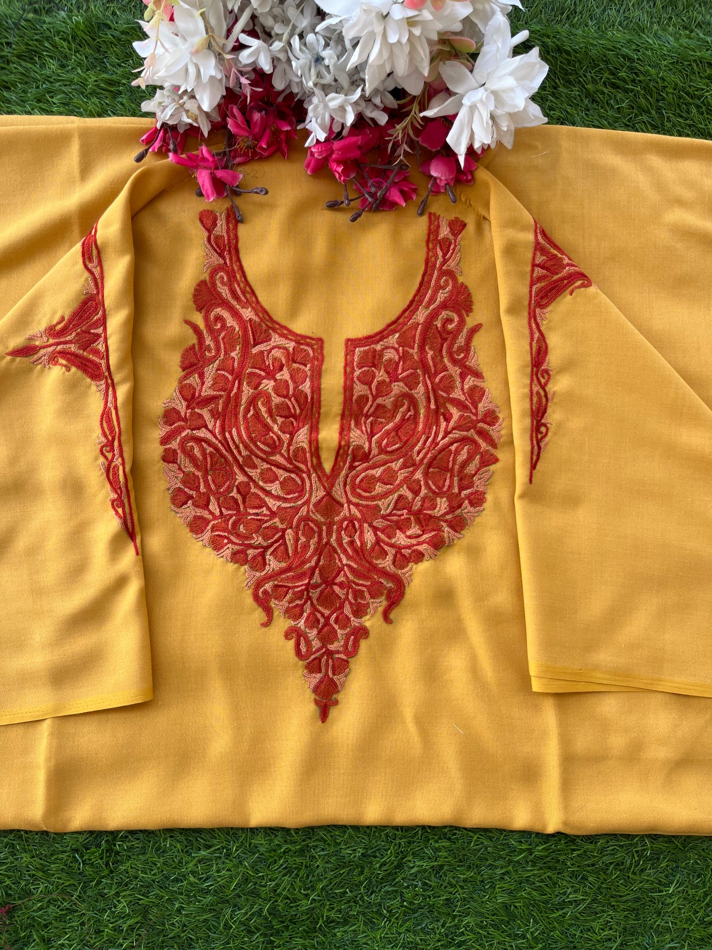 Yellow Cotton Two Piece Suit (Hand Embroidered)