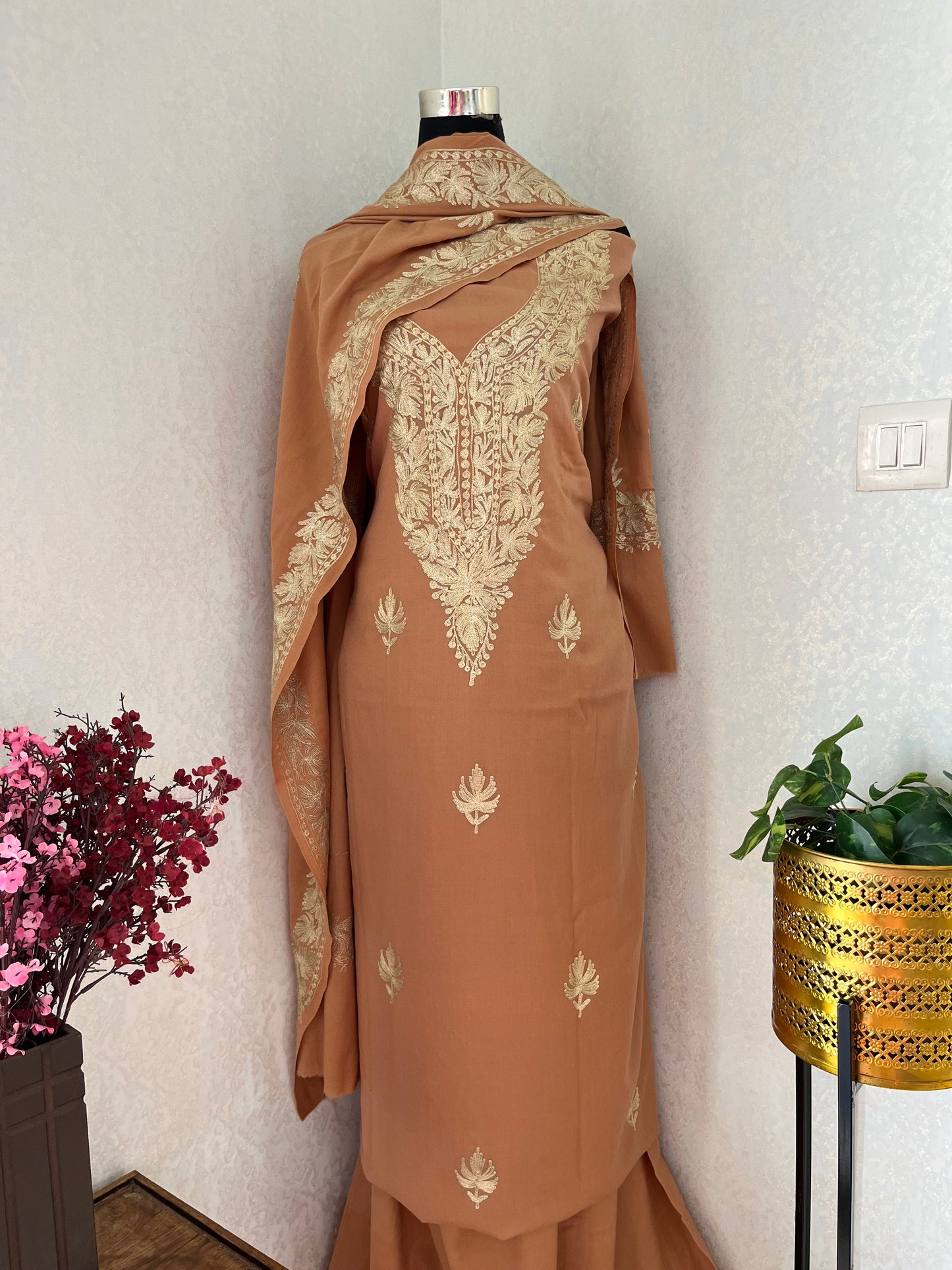 Beige Tilla Embroidered 3pc Suit Stole