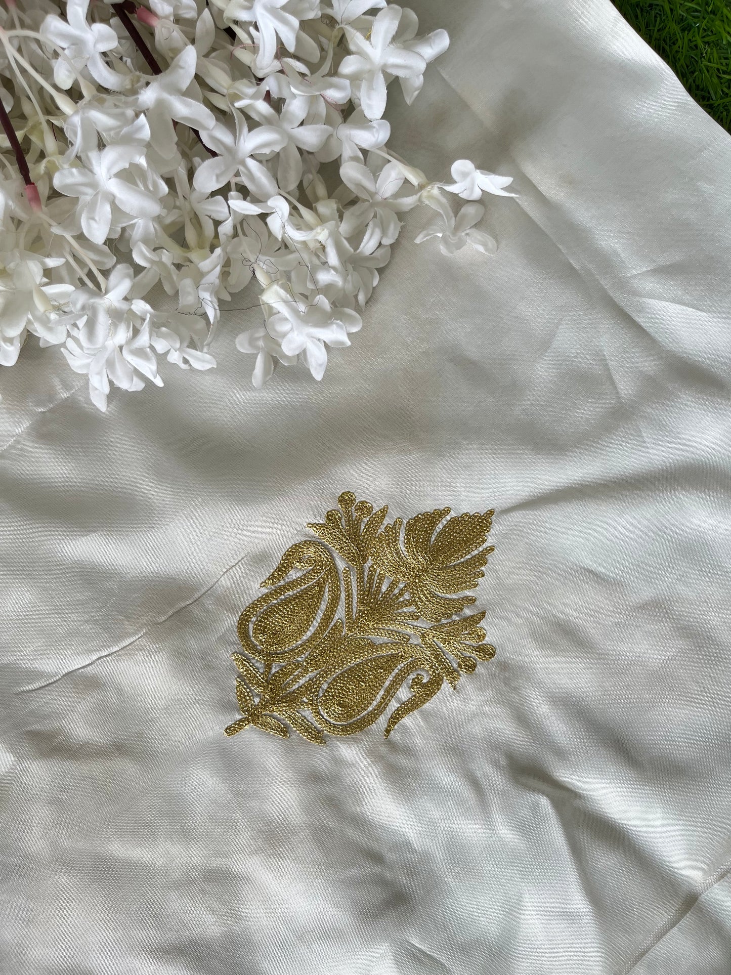 Sanam’ Ivory White Silk Tilla Embroidered Suit material