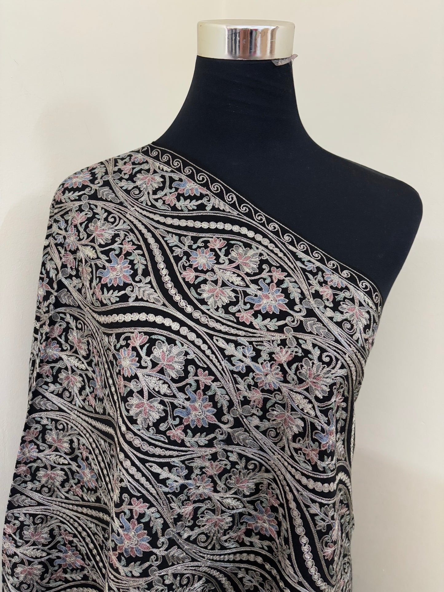 Black Jaal Embroidered Kashmiri stole