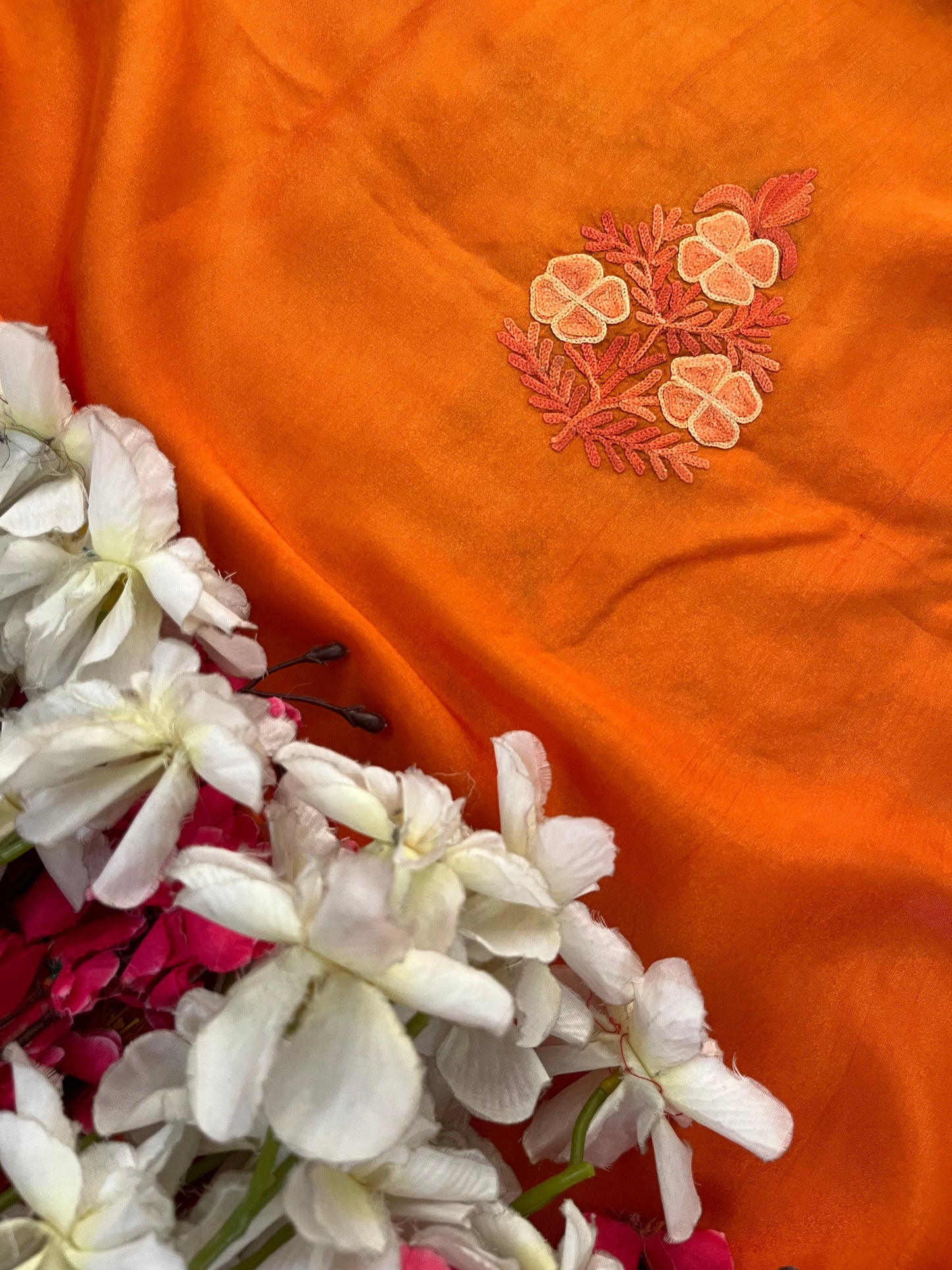 Orange Opada Silk Kashmiri Suit