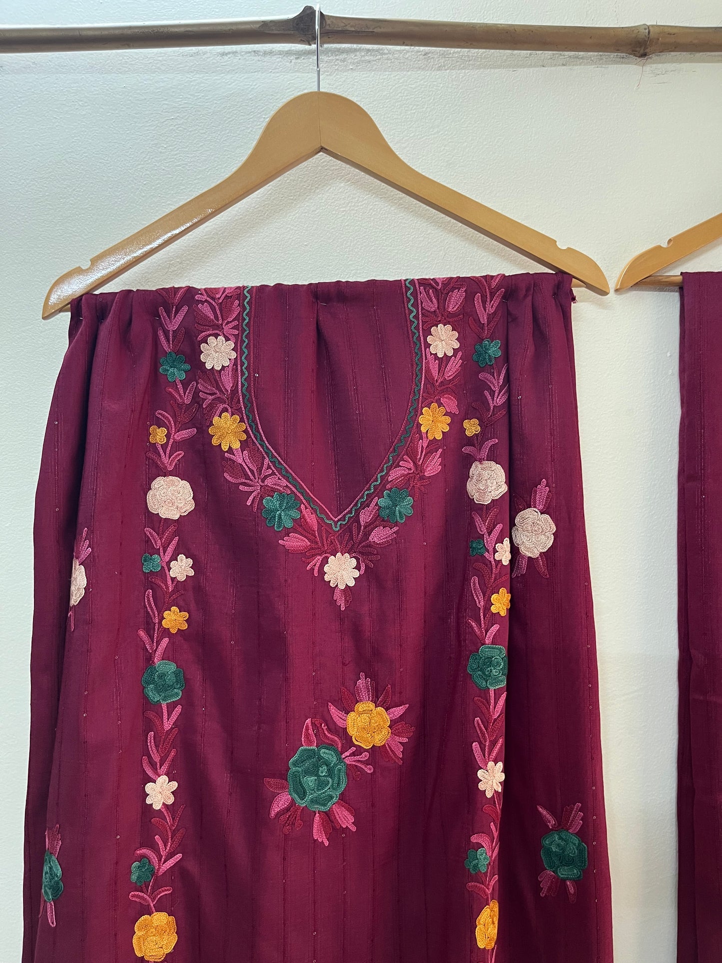 Burgundy Muslin Cotton Striped Sequin Pattern Unstitched Co-ord Set