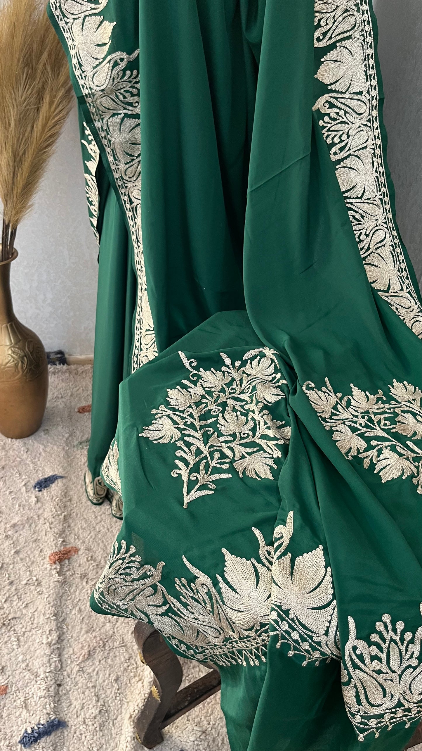 Soft Green Crape Kashmiri Tilla Saree