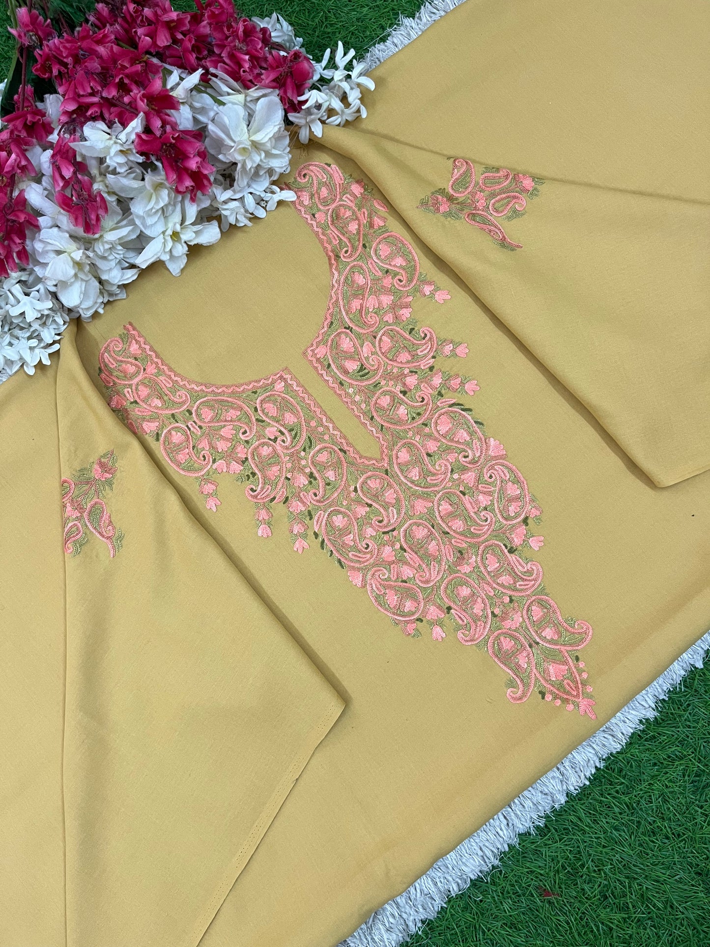 Beige Cotton Cord Set (Hand Embroidered)