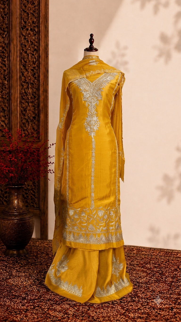 Yellow Sanam’ Tilla Kashmiri Silk Suit