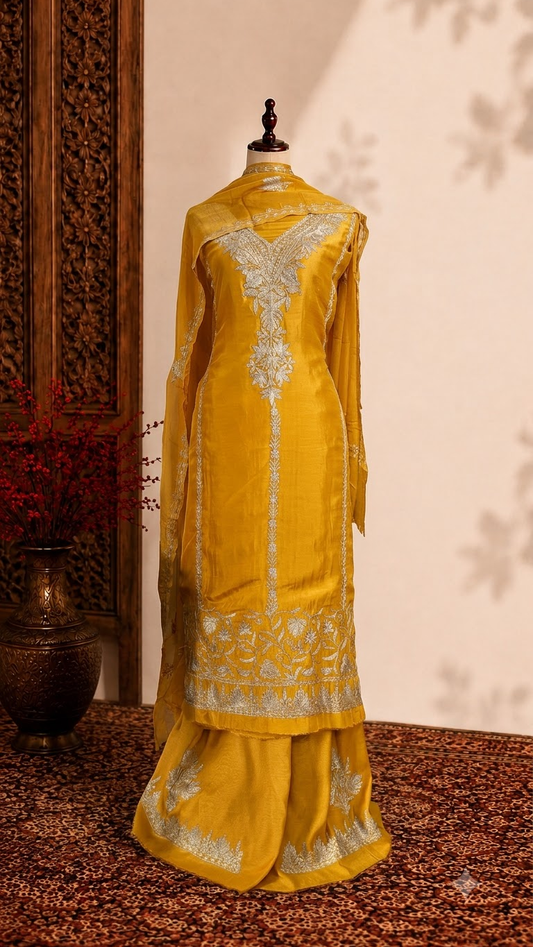 Yellow Sanam’ Tilla Kashmiri Silk Suit