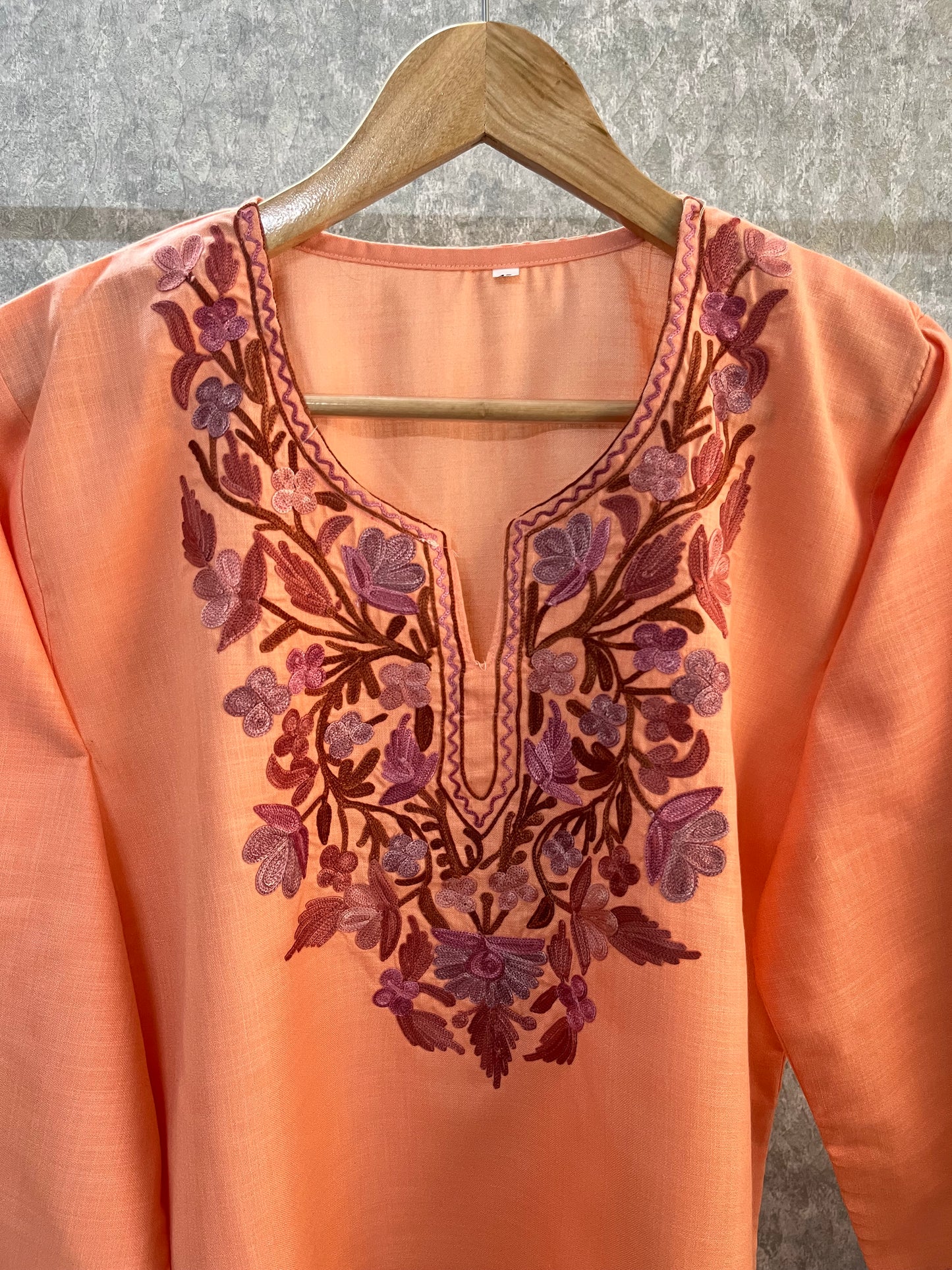 Peach Cotton Aari Work Kurta