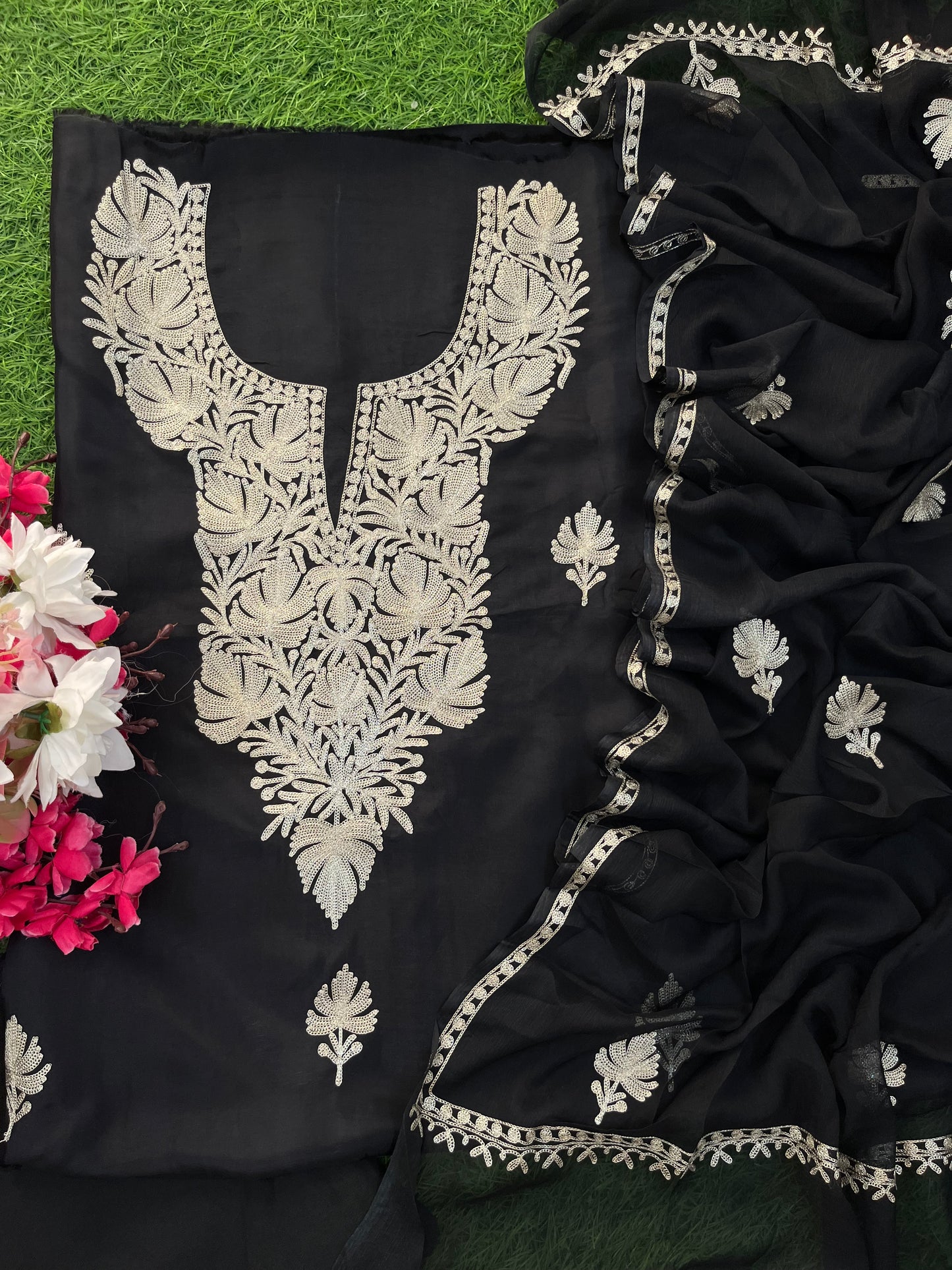 Black Silk Tilla Kashmiri Suit