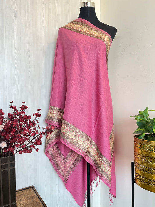 Pink Fine Semi Pashmina Tilla Embroidered stole