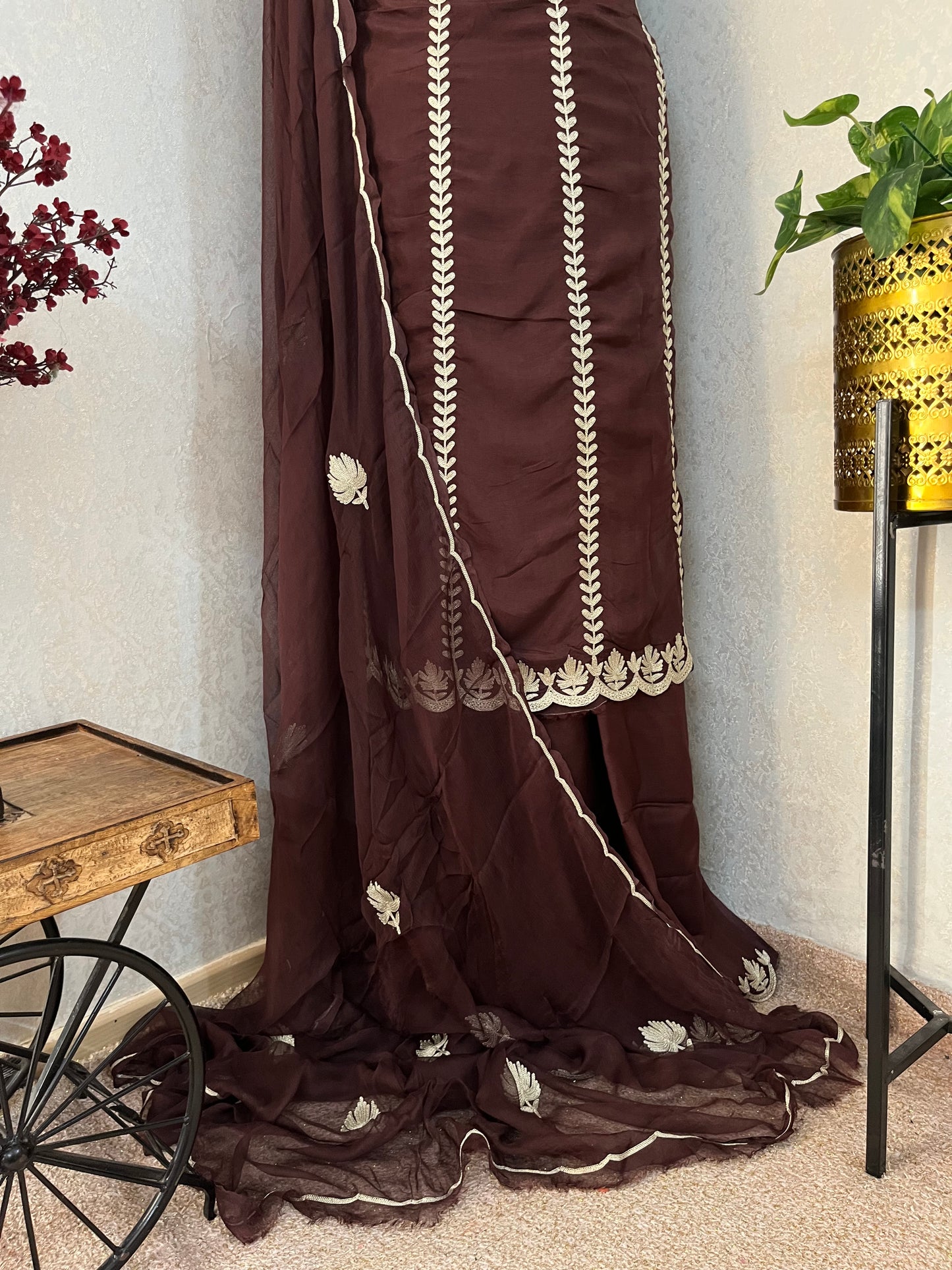 Sanam’ Orange Silk Tilla Embroidered Suit material