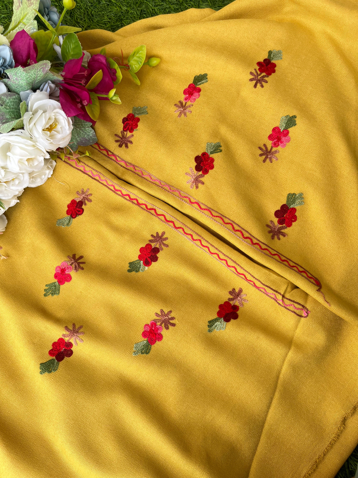 Yellow Woollen Aari Embroidered 3pc suit