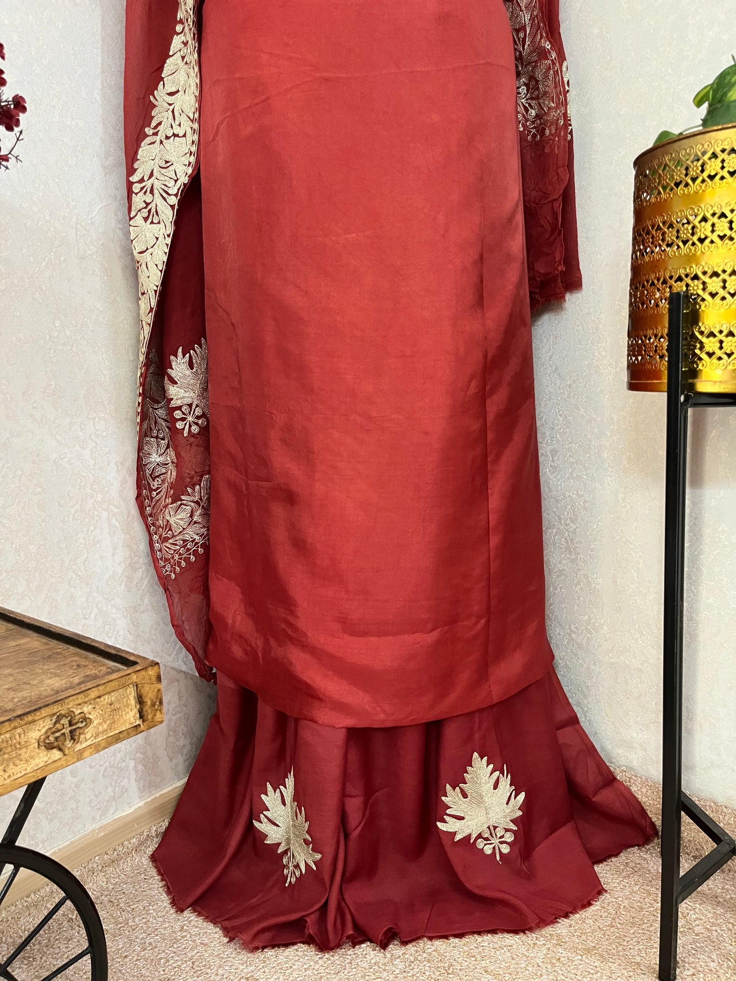 Rust Sanam’ Tilla Kashmiri Silk Suit