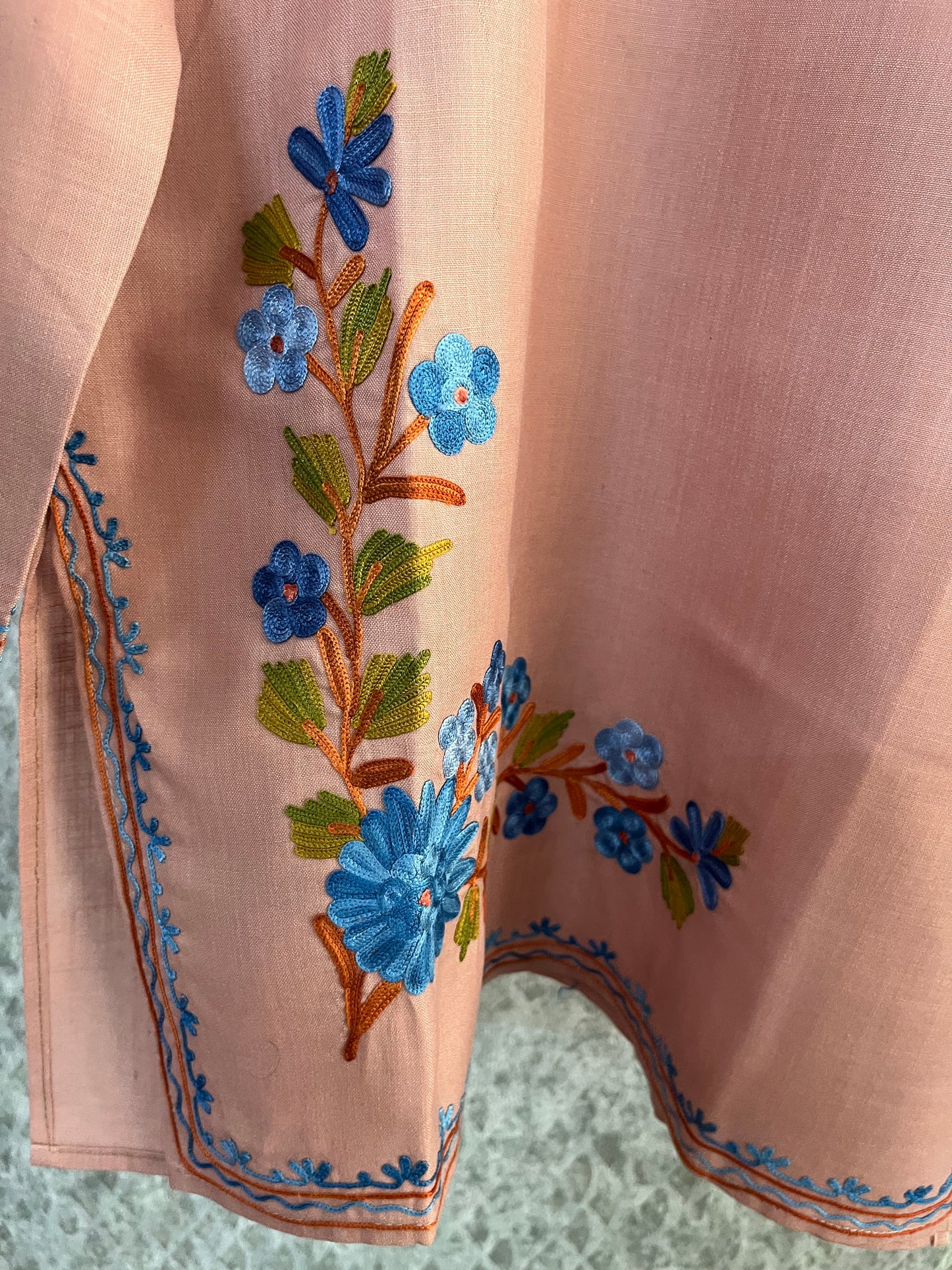 Soft Pink Cotton Aari Work Kurta