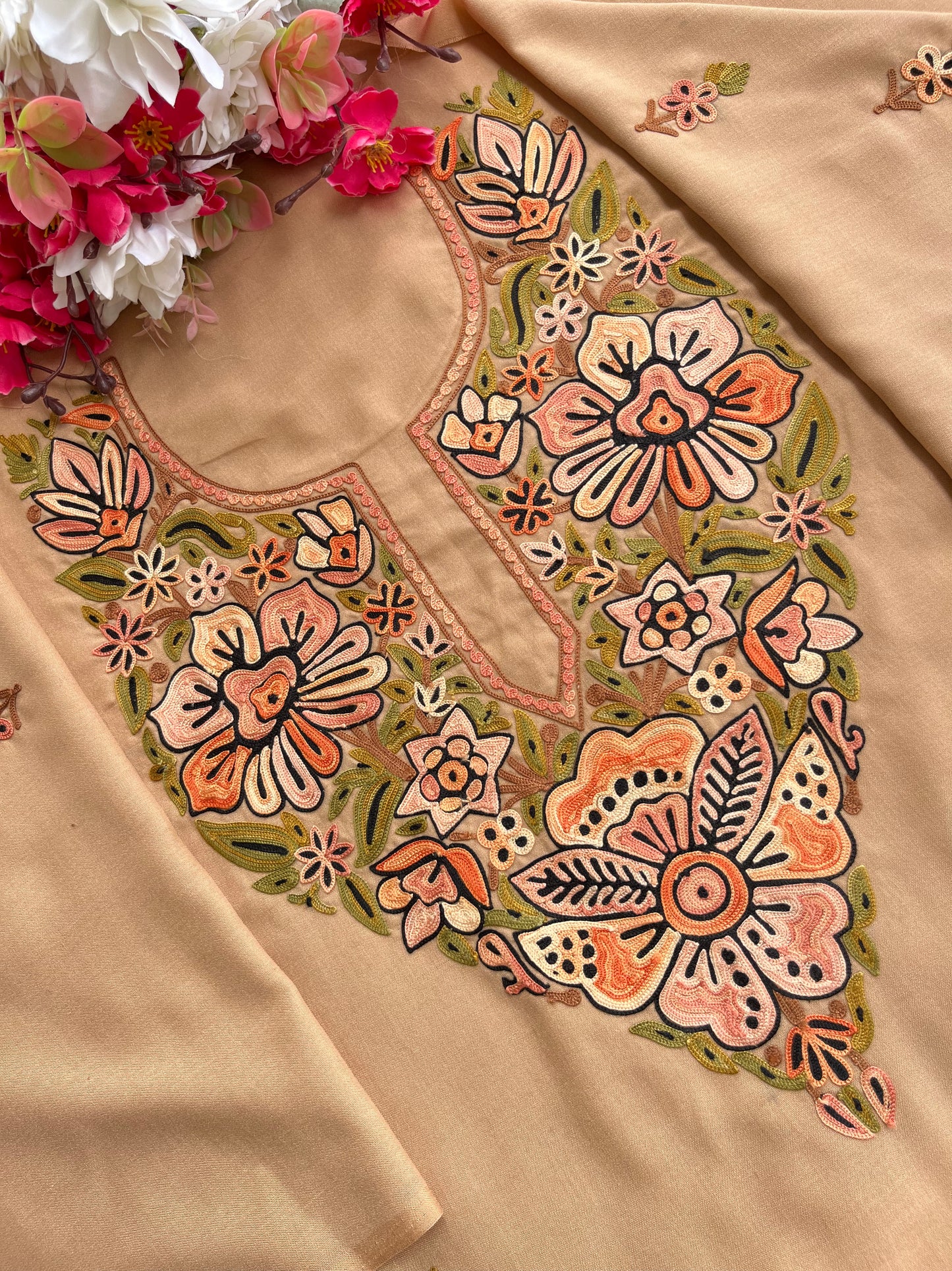 Beige Cotton Unstitched Cord Set