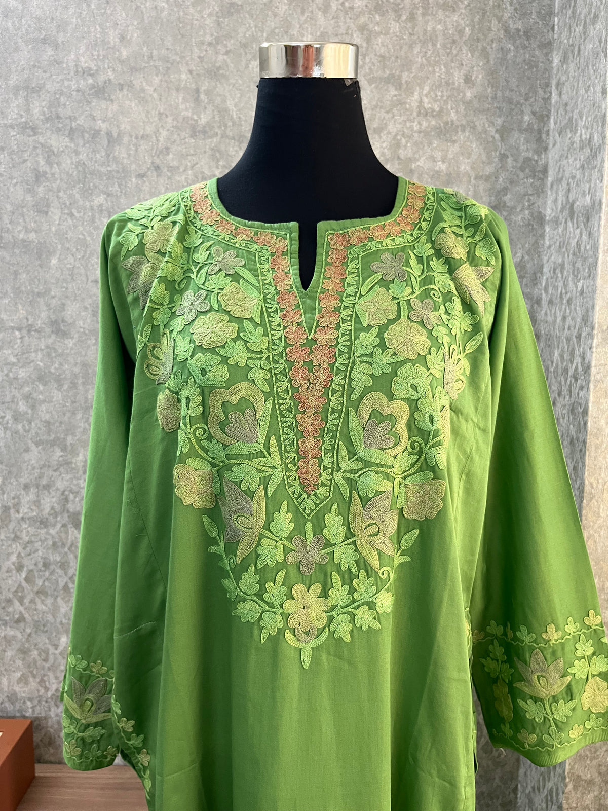 Lawn Green Cotton Front Jaal Pheran Set  Size(44)