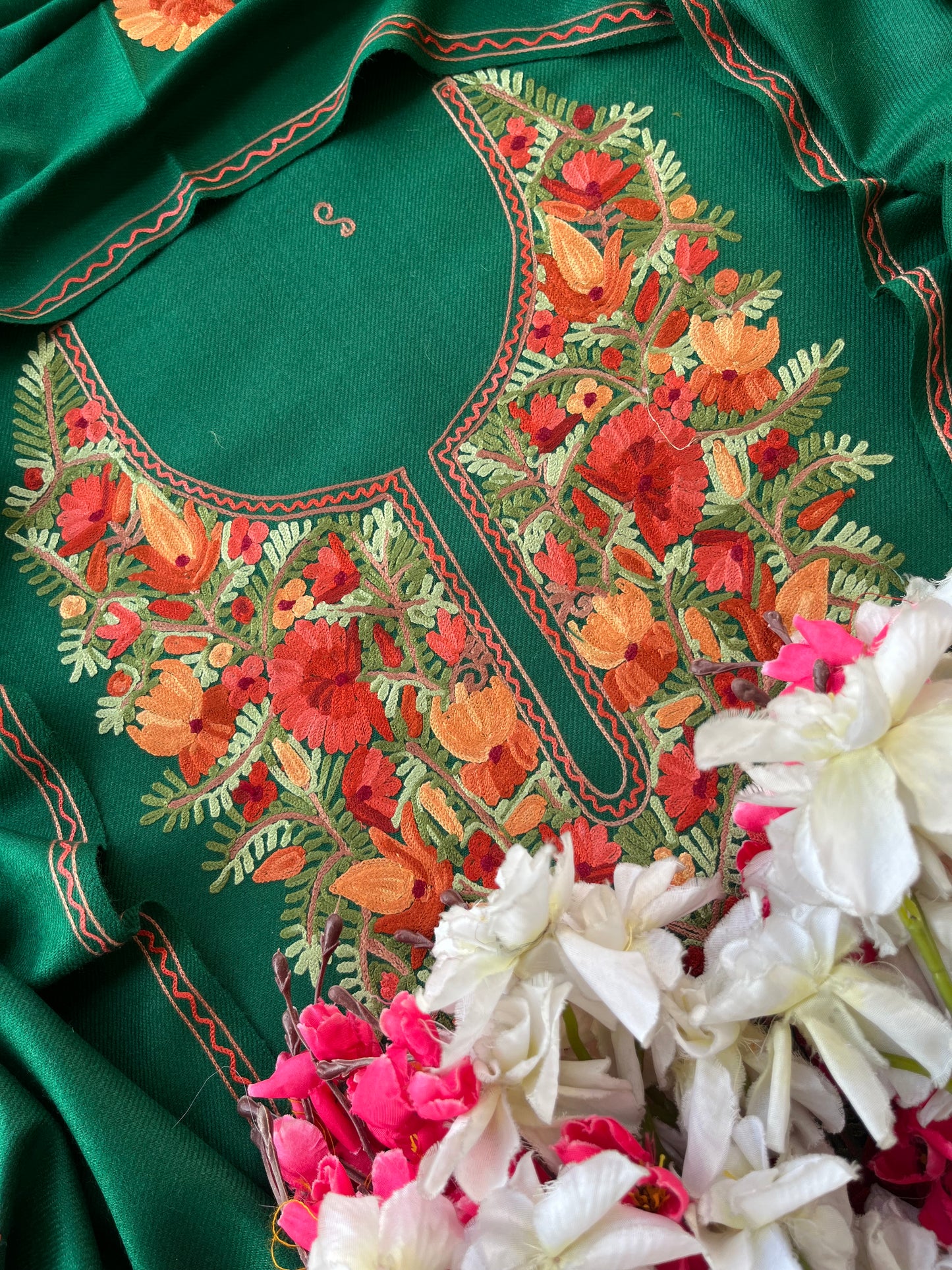 Bottle Green Woollen Aari Embroidered 3pc suit