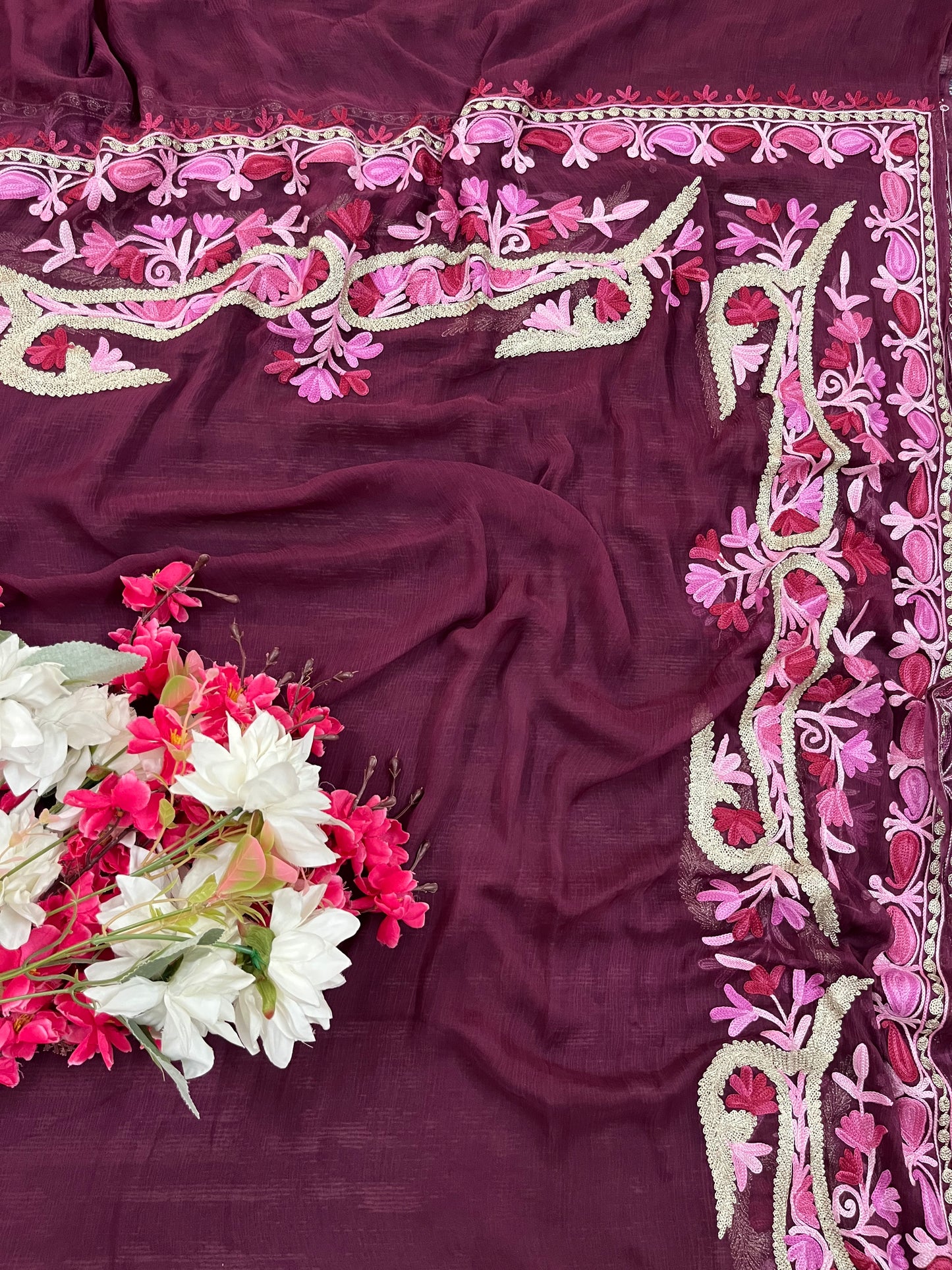Wine Opada Silk Kashmiri Suits