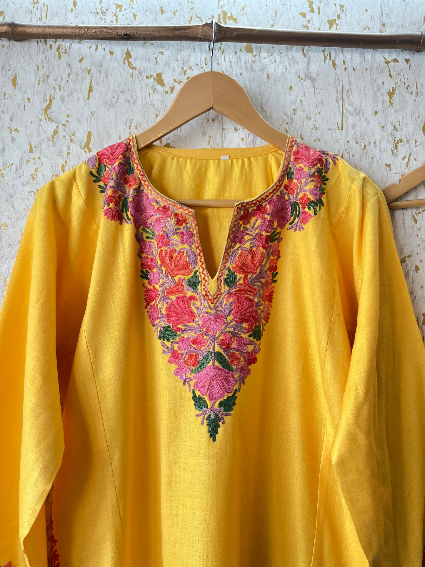 Yellow Cotton Pheran Set (Free Size)