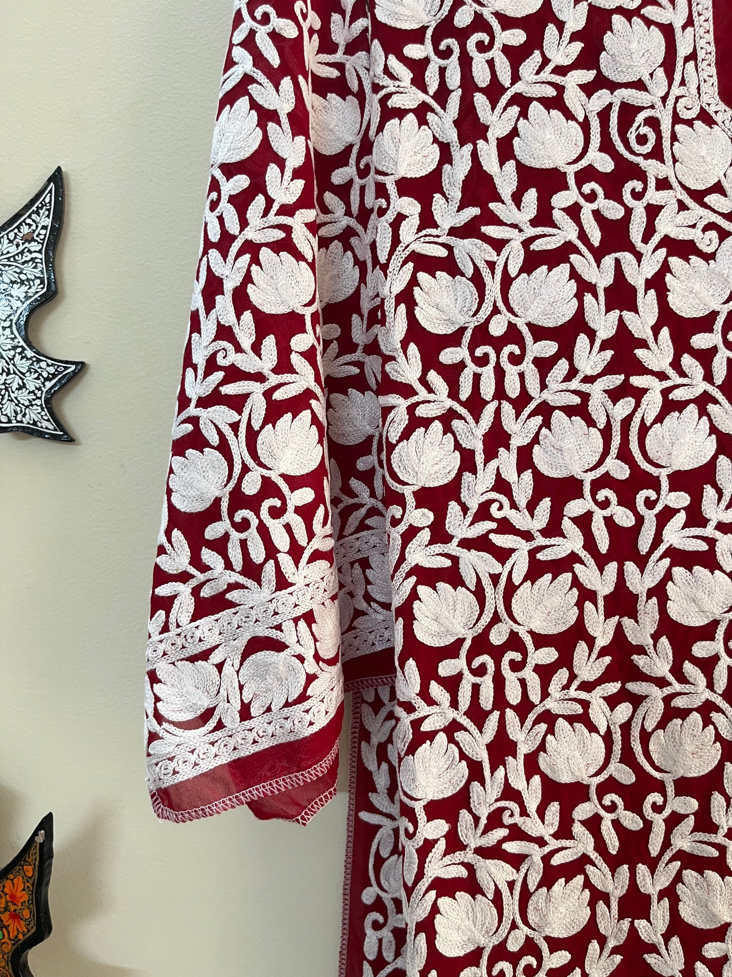 Georgette Front Back Jaal Kashmiri  Semi Stitched Kurta