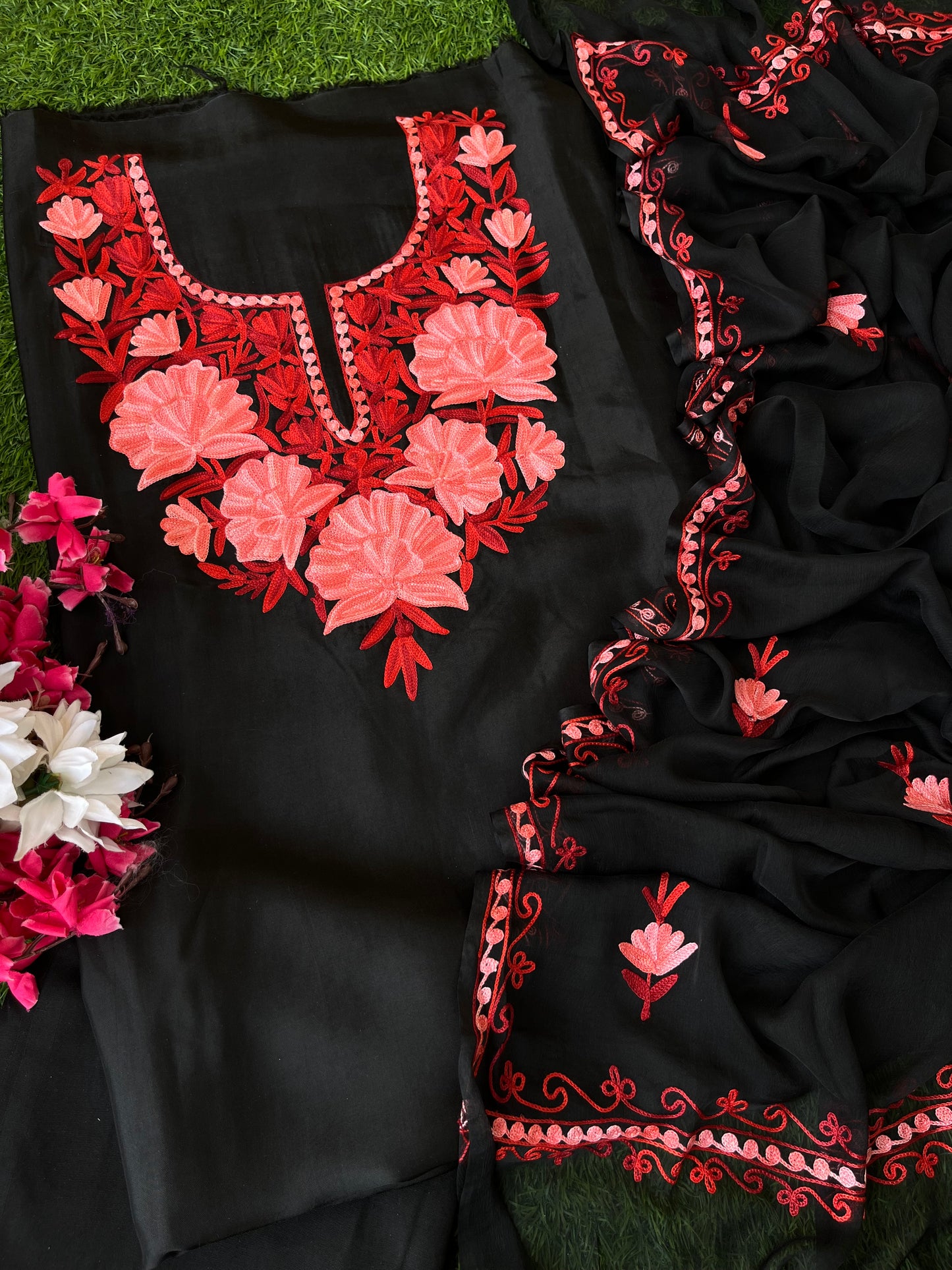Black Opada Silk Kashmiri Suit