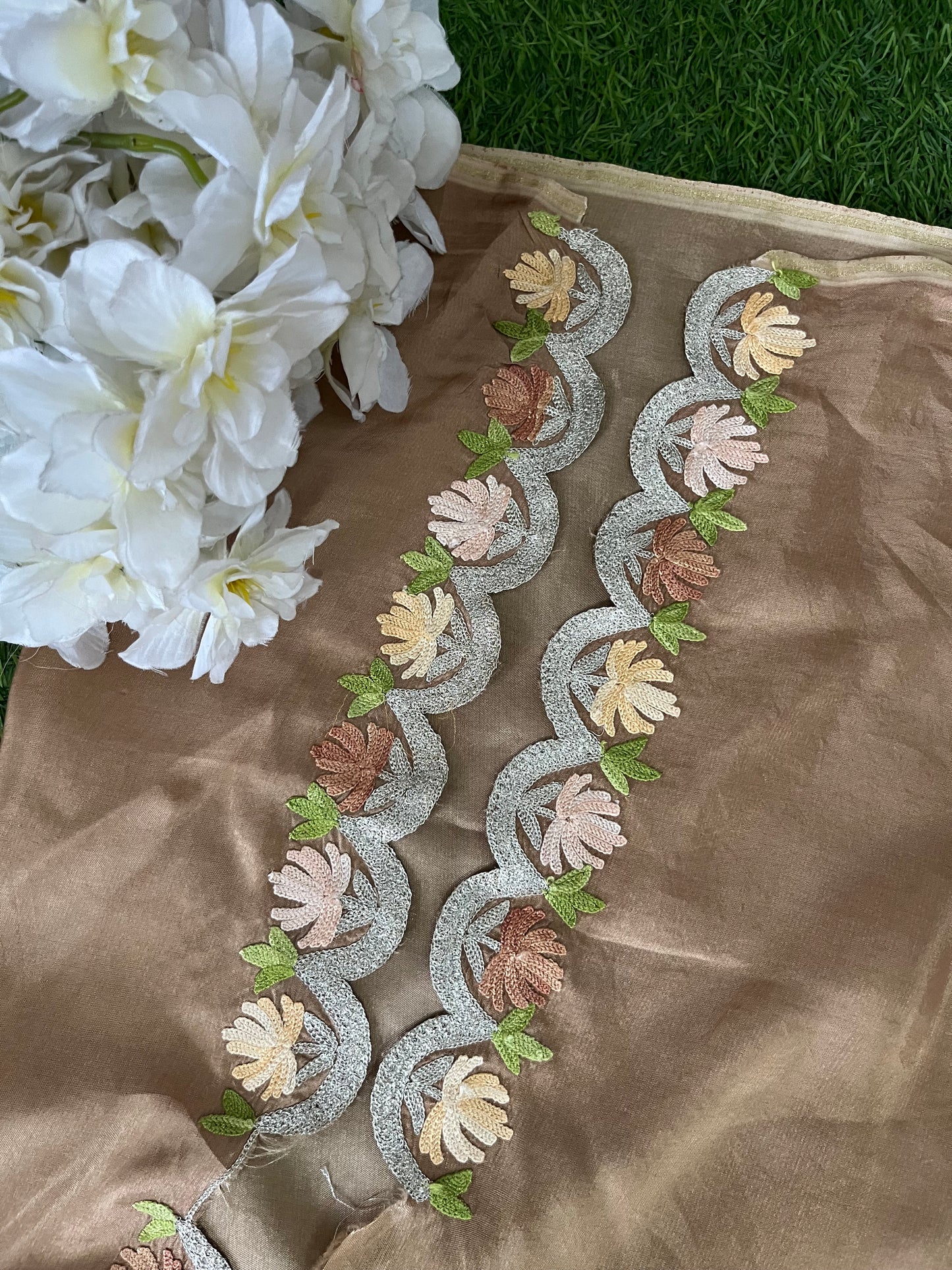 Sanam’ Coffee Brown Silk Aari Embroidered Suit material