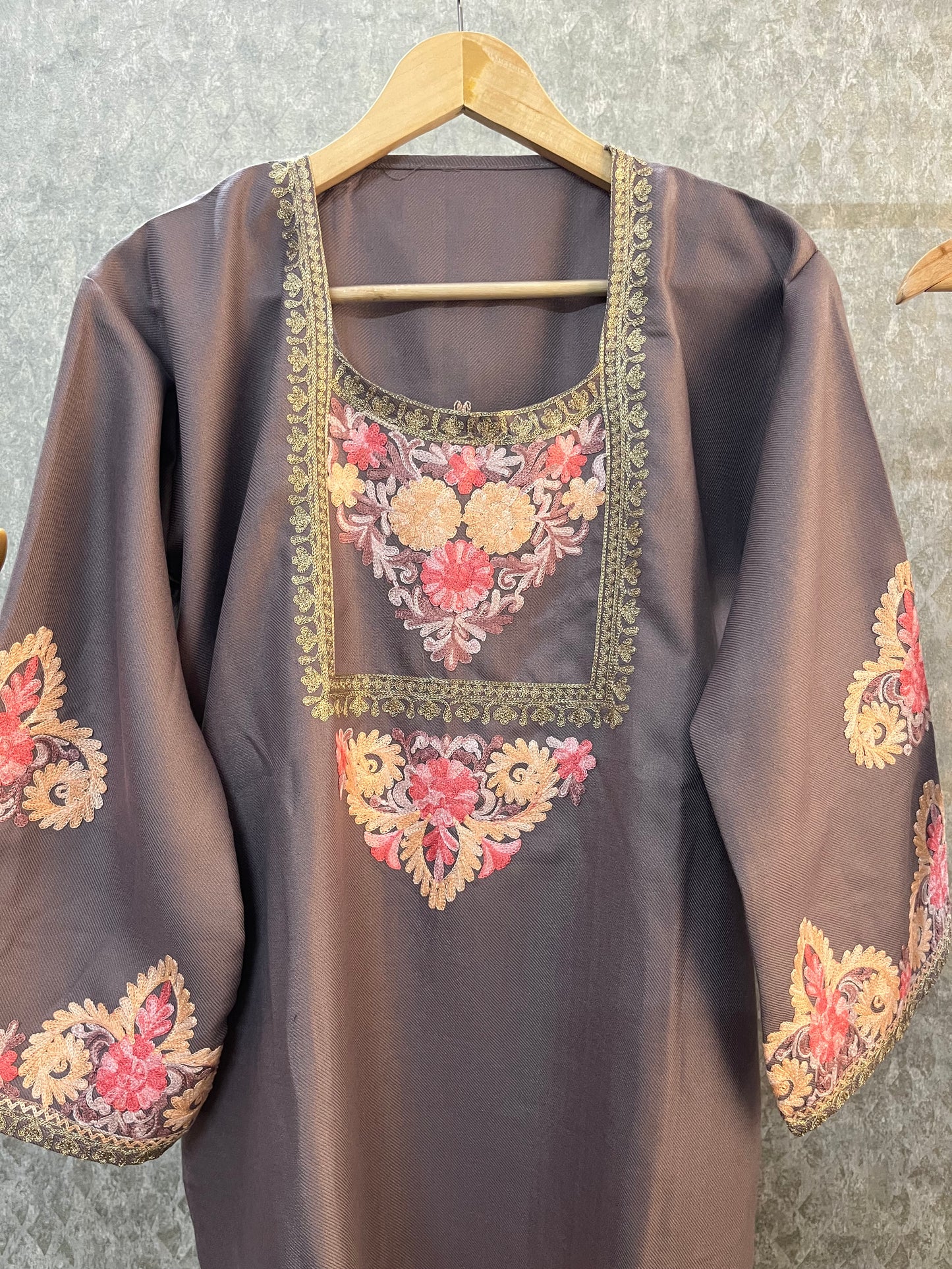 Light Coffee Woollen Kashmiri Co-Ord Set ( Size 40)