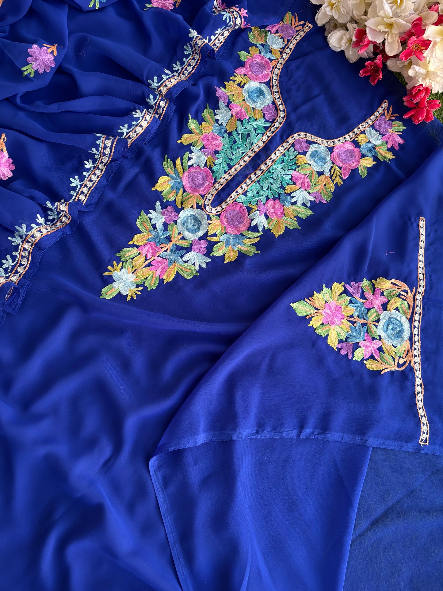 Electric Blue Georgette Kashmiri Suit